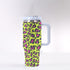 40oz Stainless Steel "Stanley" Tumbler With Handle - Neon Leopard