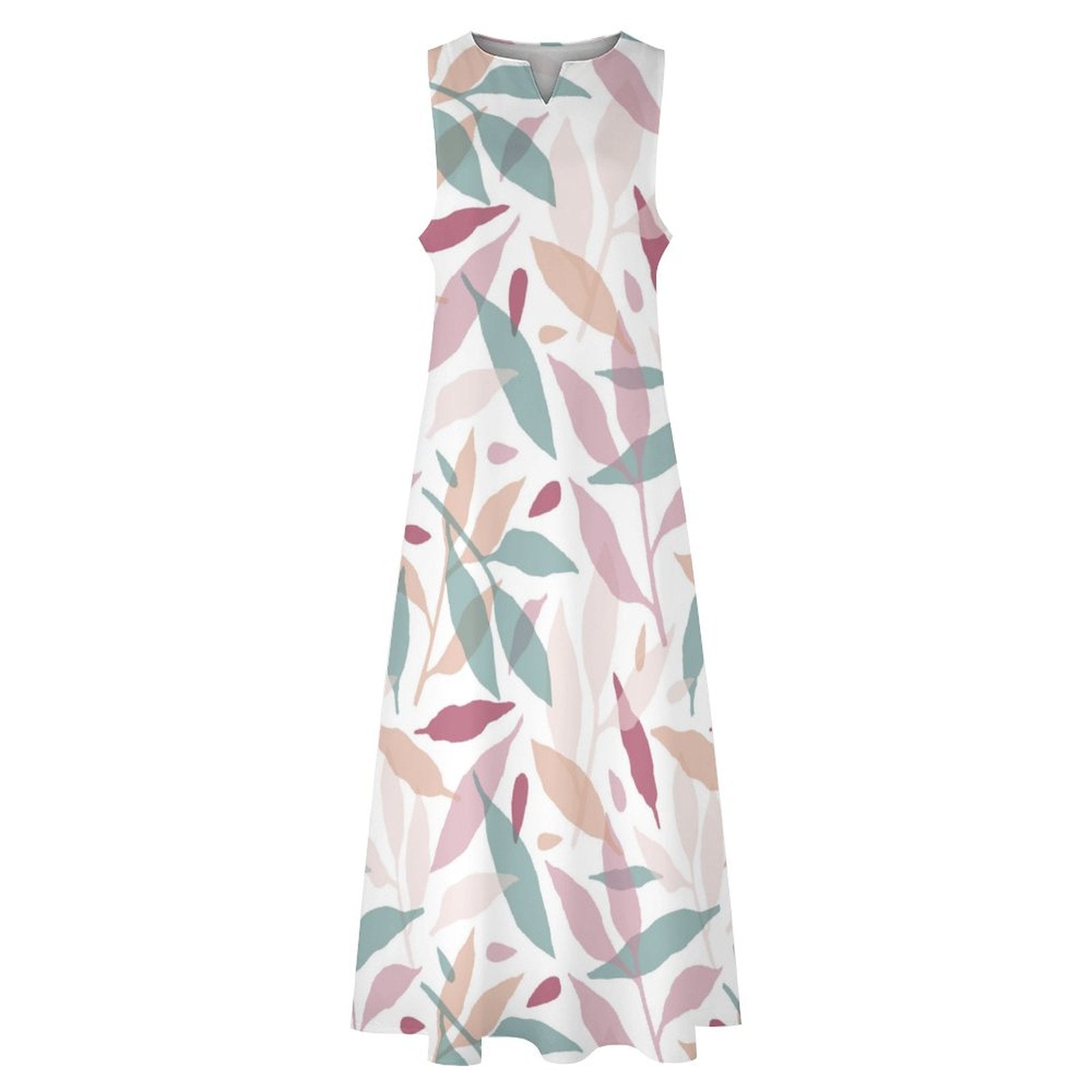 Sleeveless Ankle-Length Shift Dress - Botanicals in Mauve