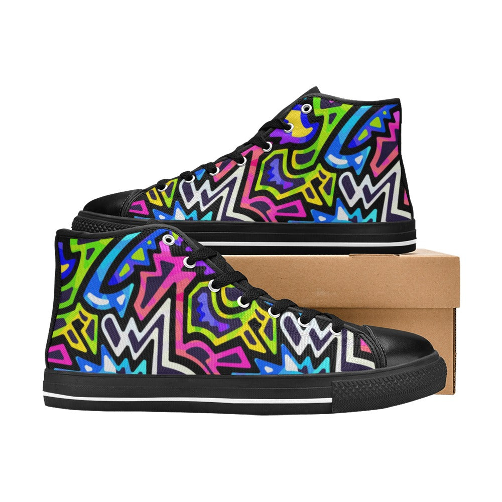 Kid's High Top Canvas Shoes - Neon Graffiti