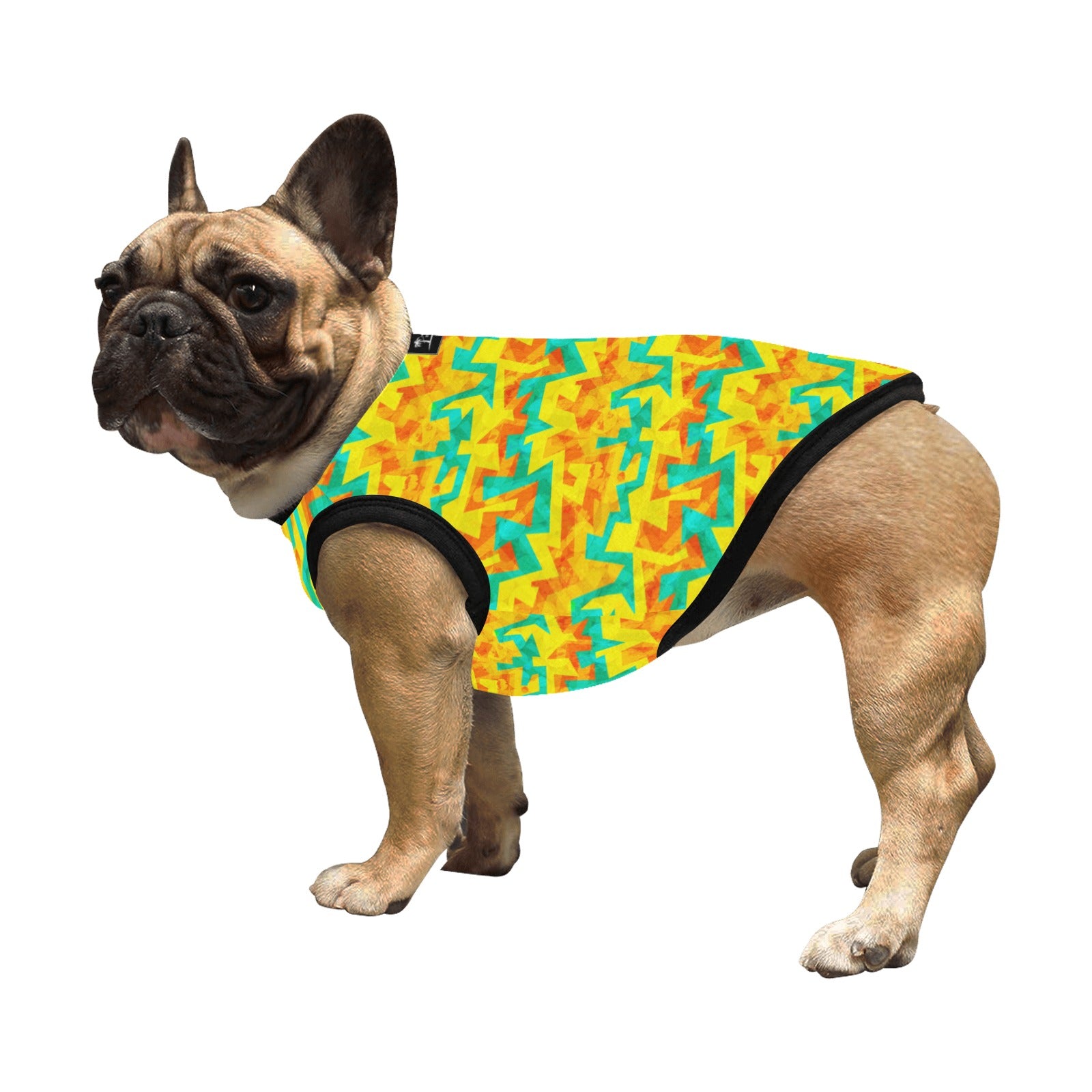 Camiseta sin mangas ligera para mascotas con estampado integral - Neón geométrico en cítricos