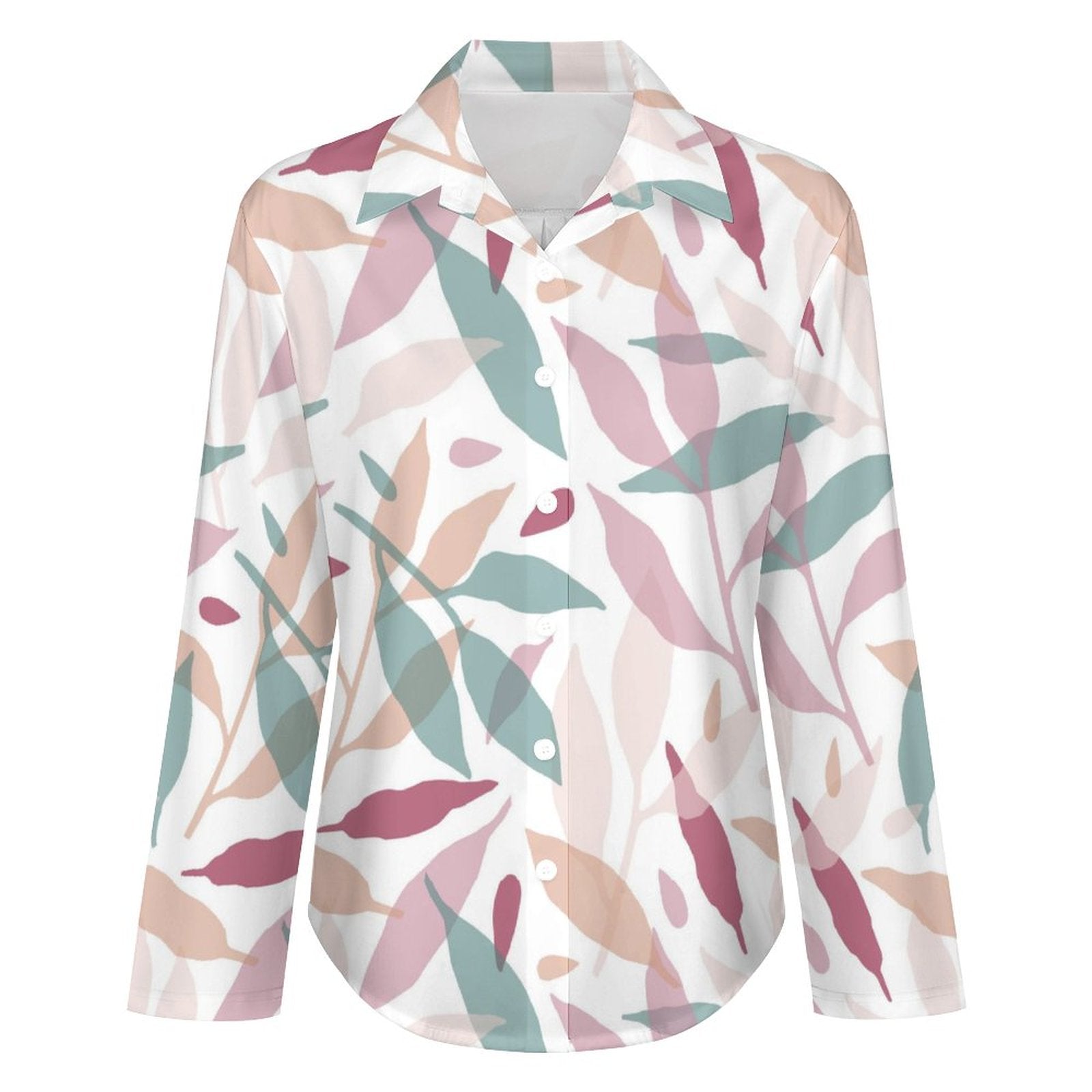 Women's Irregular Hem Button-Up Shirt - Botanicals in Mauve