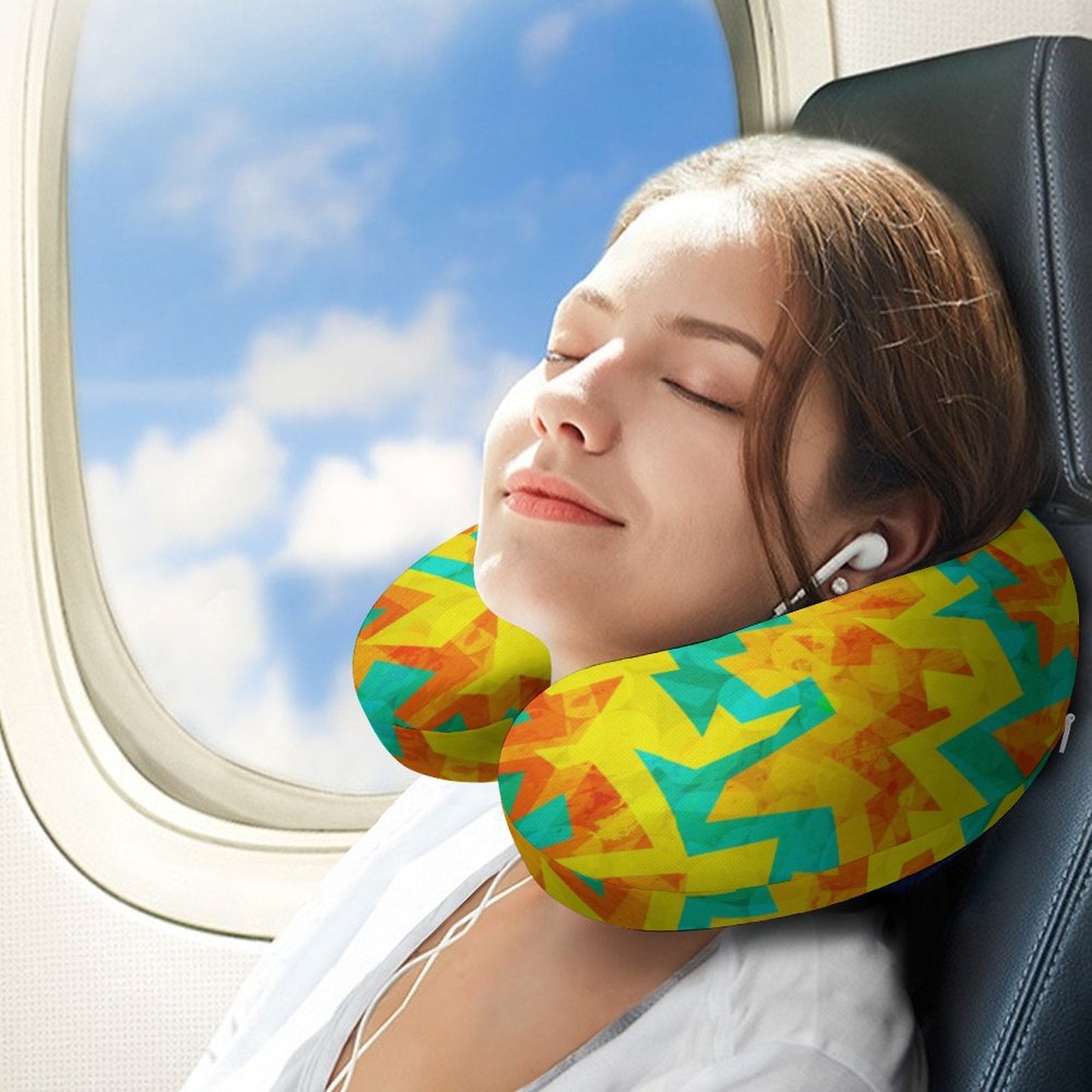 Travel Neck Pillow - Geometric Neon in Citrus