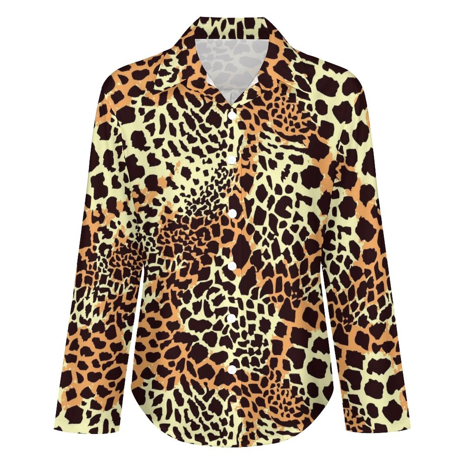 Women's Irregular Hem Button-Up Shirt - Leopard Print