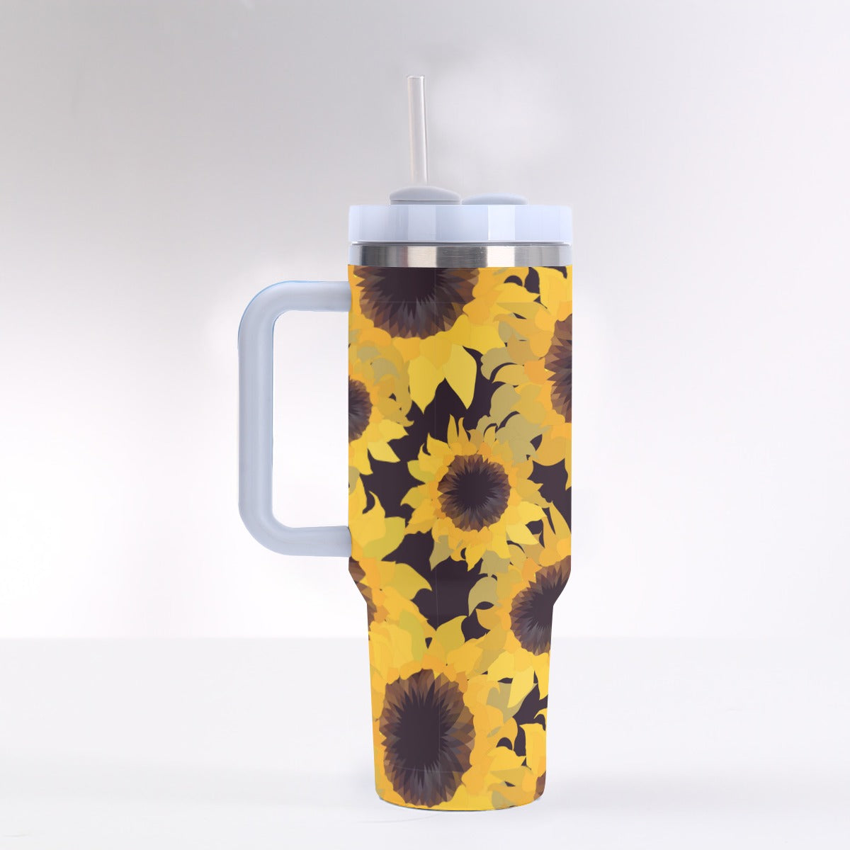 40oz Stainless Steel "Stanley" Tumbler With Handle - Sunflowers