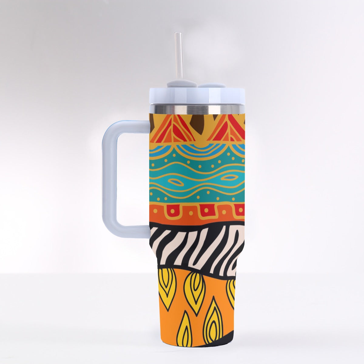 40oz Stainless Steel "Stanley" Tumbler With Handle - African Print (Zebra)