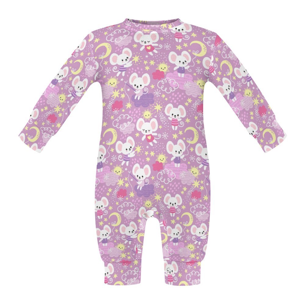 All-Over Print Long-Sleeve Baby Romper - Little Miss Mouse