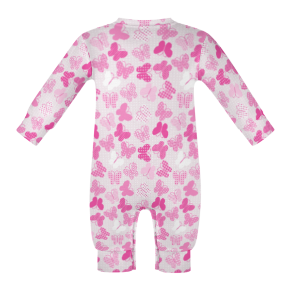 All-Over Print Long-Sleeve Baby Romper - Patchwork Butterflies