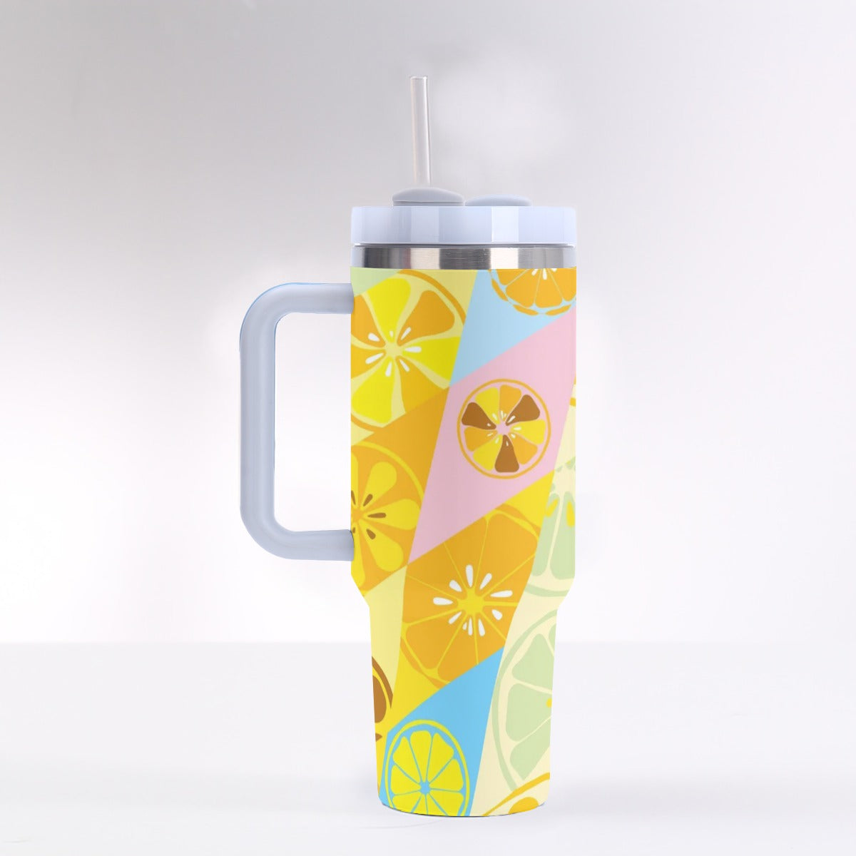 40oz Stainless Steel "Stanley" Tumbler With Handle - Lemonade