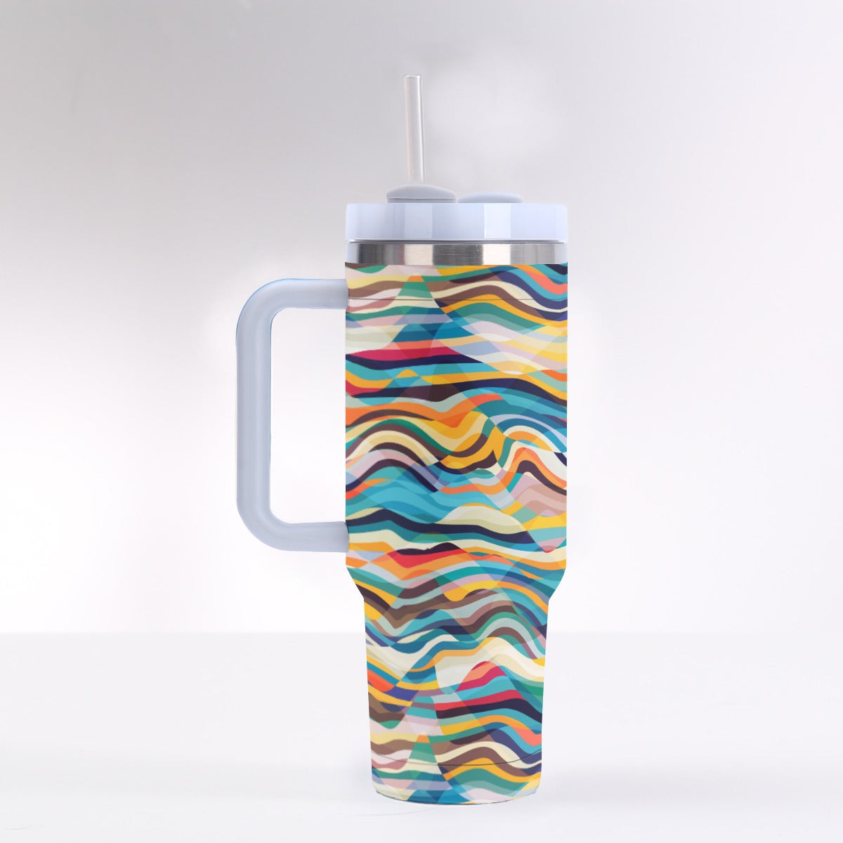 40oz Stainless Steel "Stanley" Tumbler With Handle - Mosaic Waves