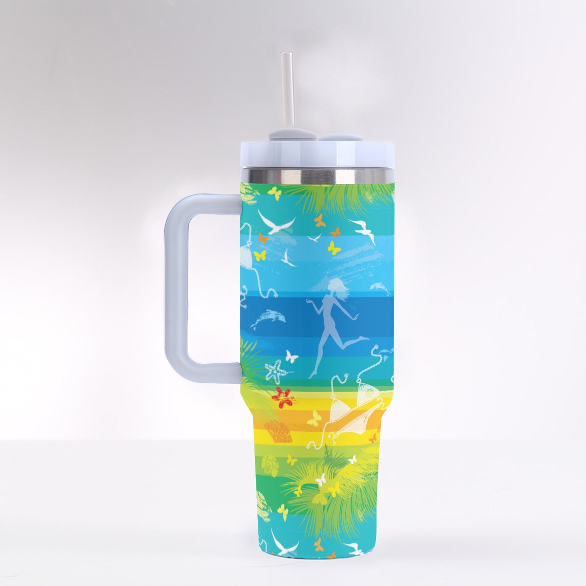 40oz Stainless Steel "Stanley" Tumbler With Handle - Frolic by the Seashore