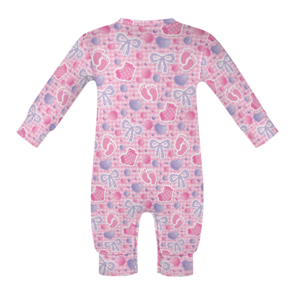 All-Over Print Long-Sleeve Baby Romper - Cute As A Button in Pink