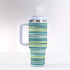 40oz Stainless Steel "Stanley" Tumbler With Handle - Cyan Stripes