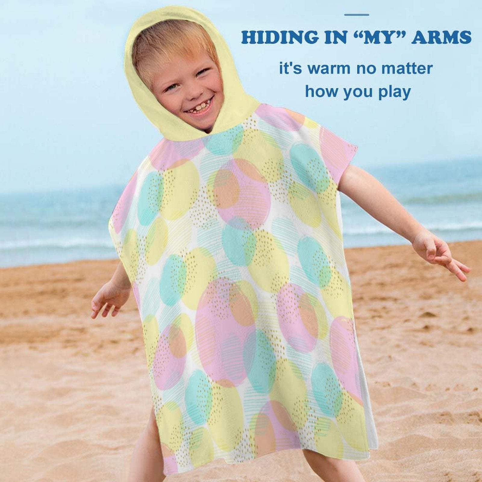 Kids Hooded Terry Cloth Towel - Pastel Circles