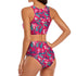 High-Waist Asymmetrical Shoulder Bikini - Neon Red Mosaic