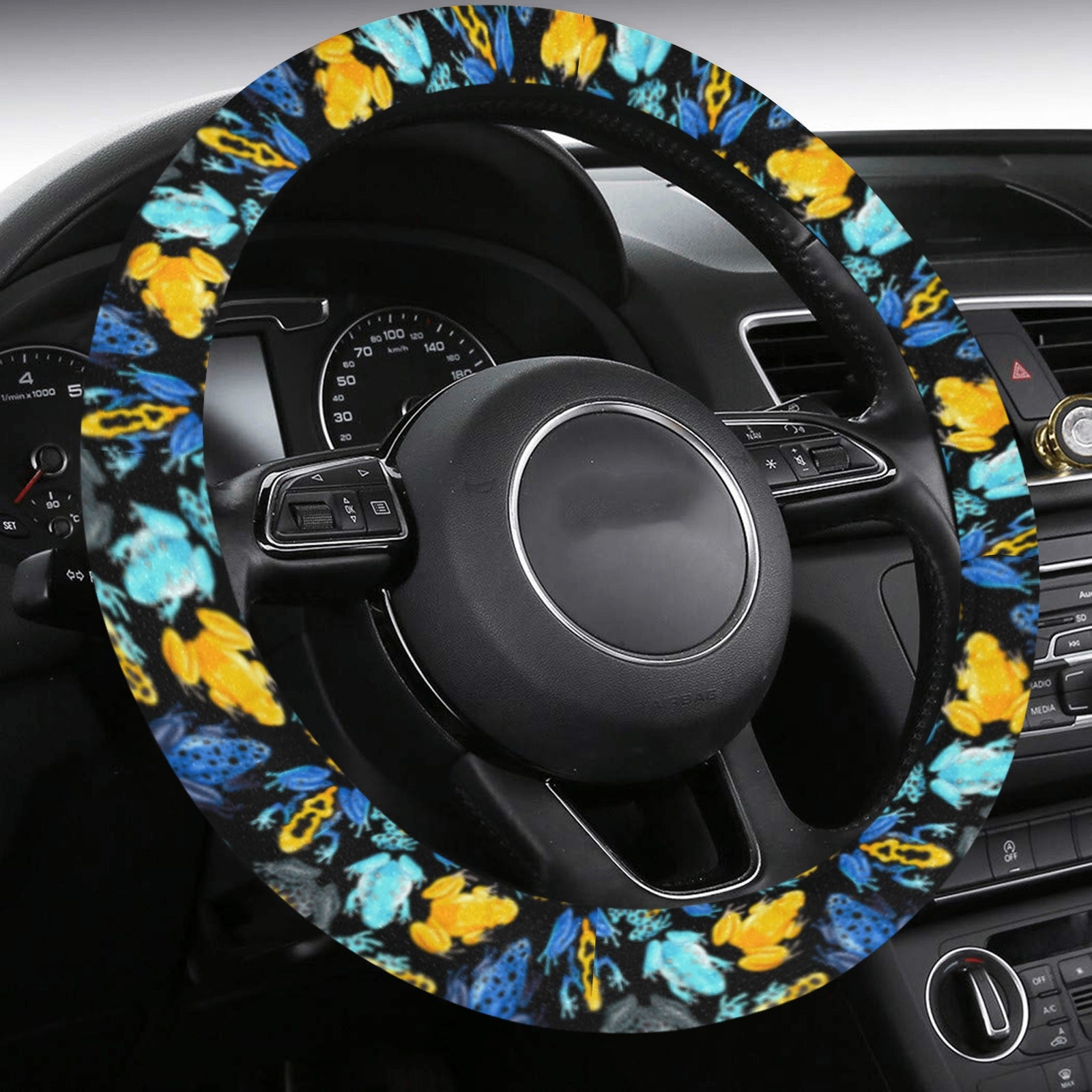 Steering Wheel Cover with Anti-Slip Insert - Tropical Dart Frogs