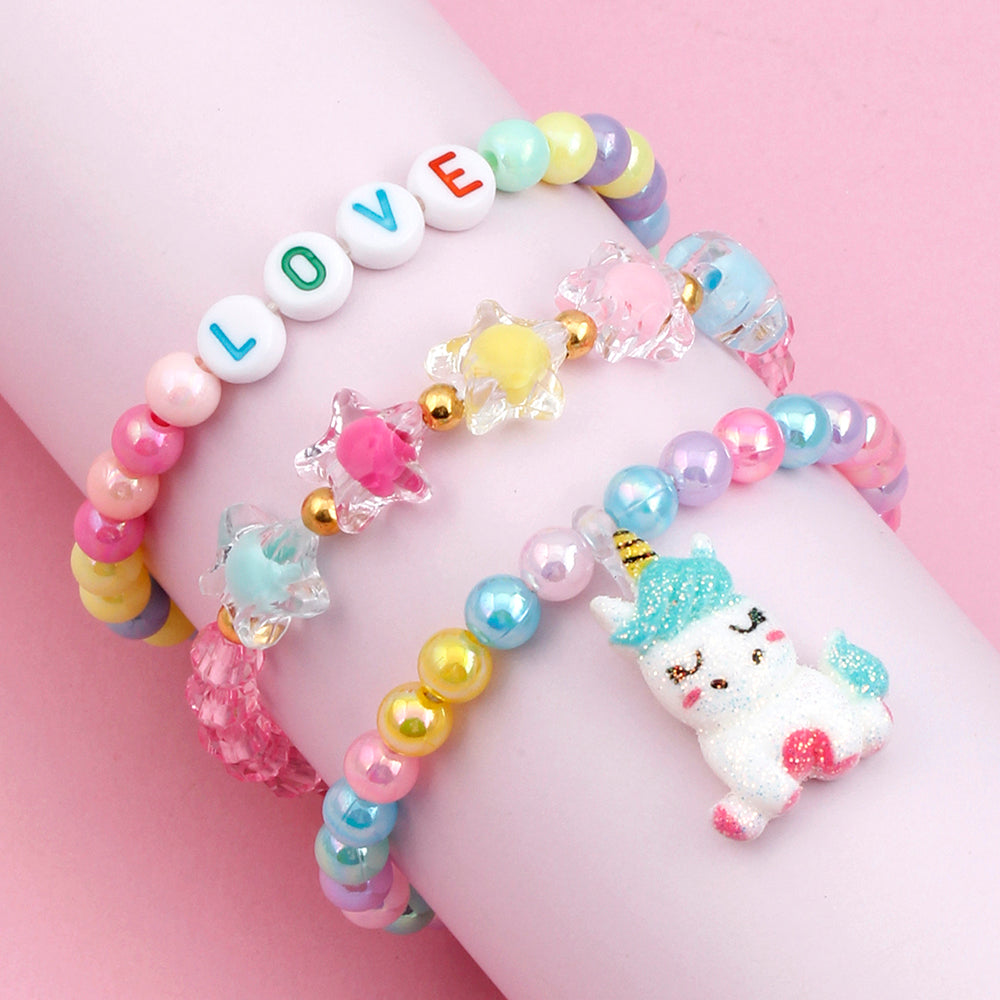 Ensemble de bracelets de perles en résine plastique en forme de licorne