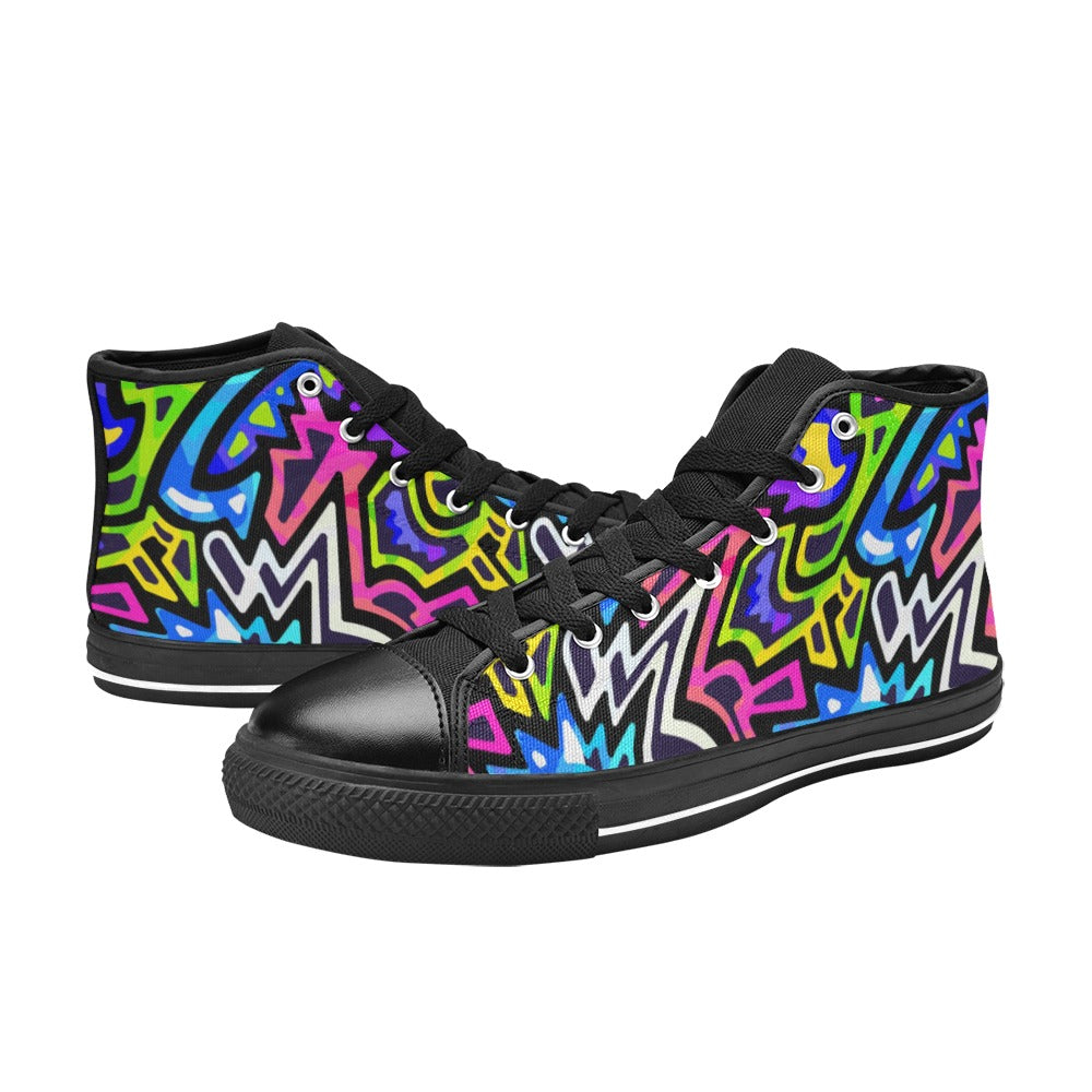 Kid's High Top Canvas Shoes - Neon Graffiti