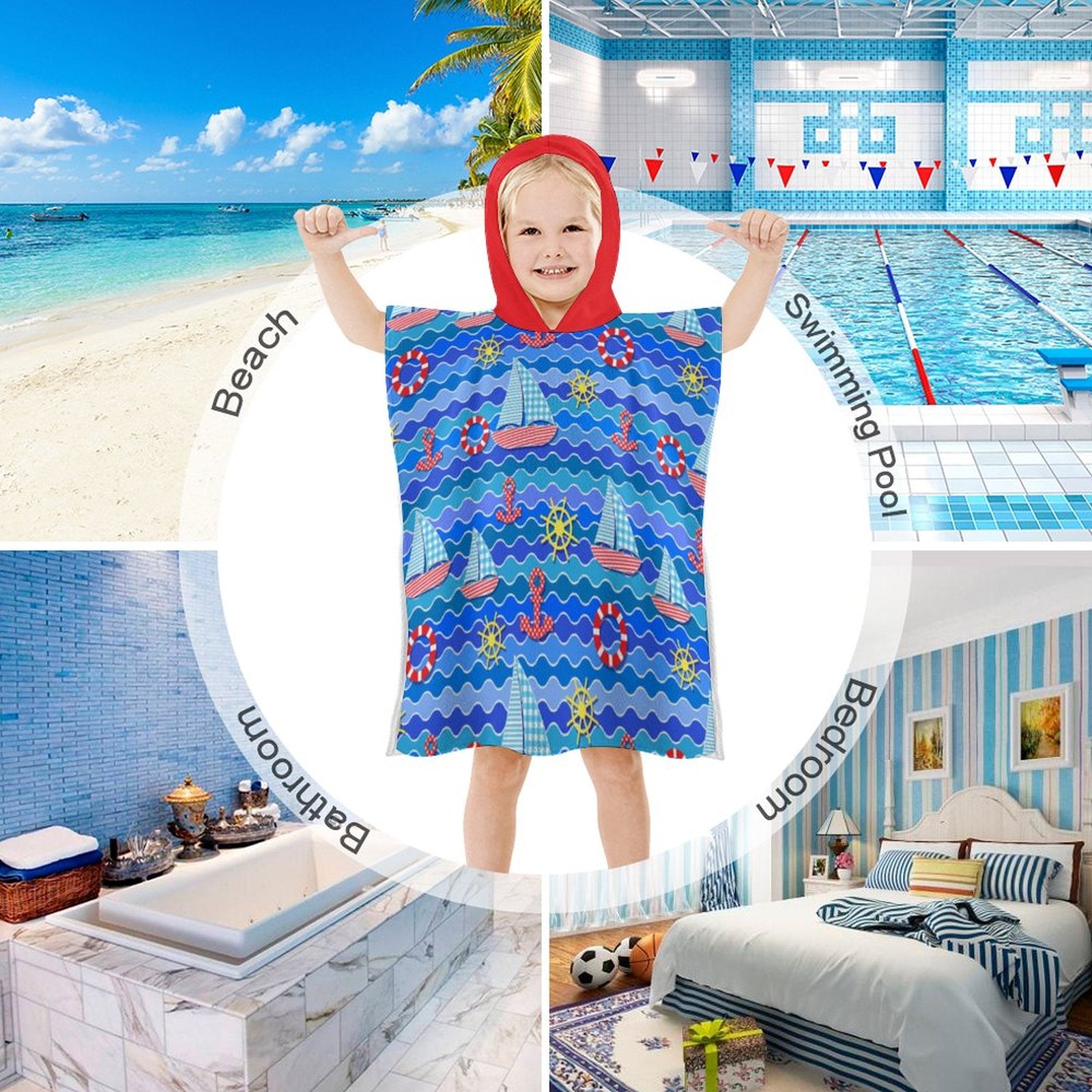 Kids Hooded Terry Cloth Towel - Sail Away