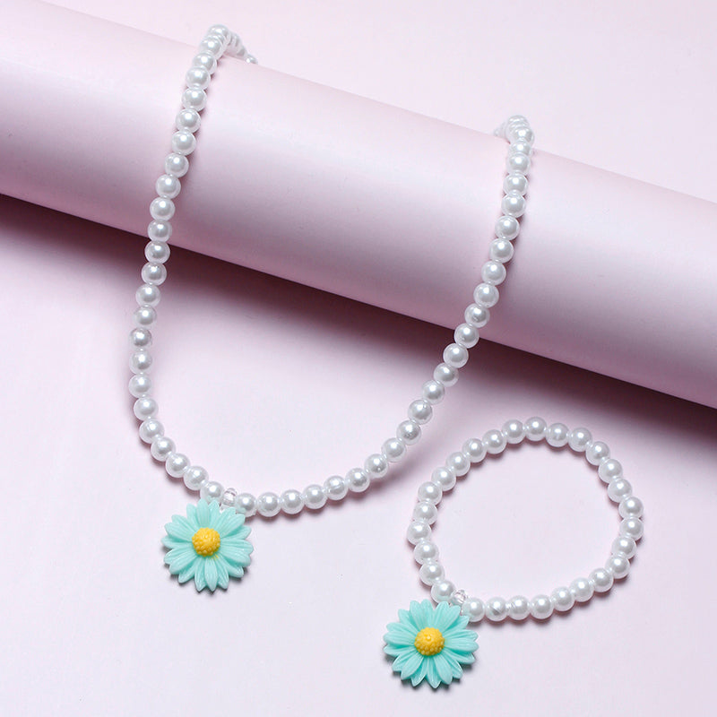 Ensemble bracelet et collier pour fille en perles de fleurs faites à la main