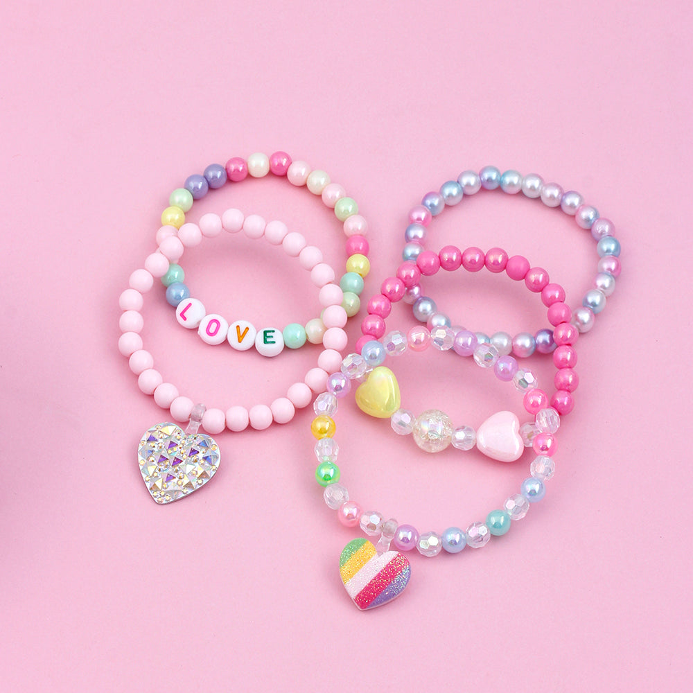 Ensemble de bracelets de perles en résine acrylique en forme de cœur