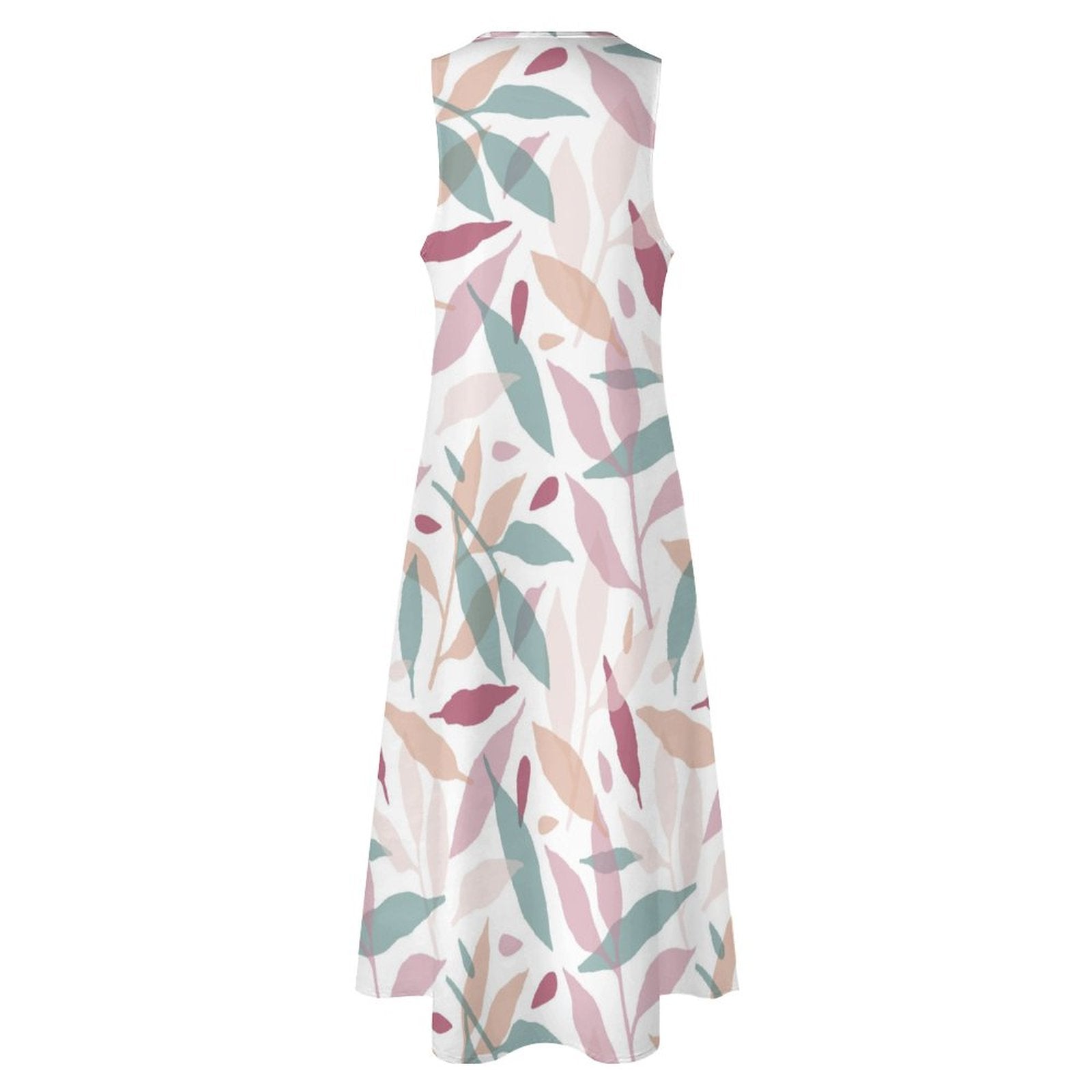 Sleeveless Ankle-Length Shift Dress - Botanicals in Mauve