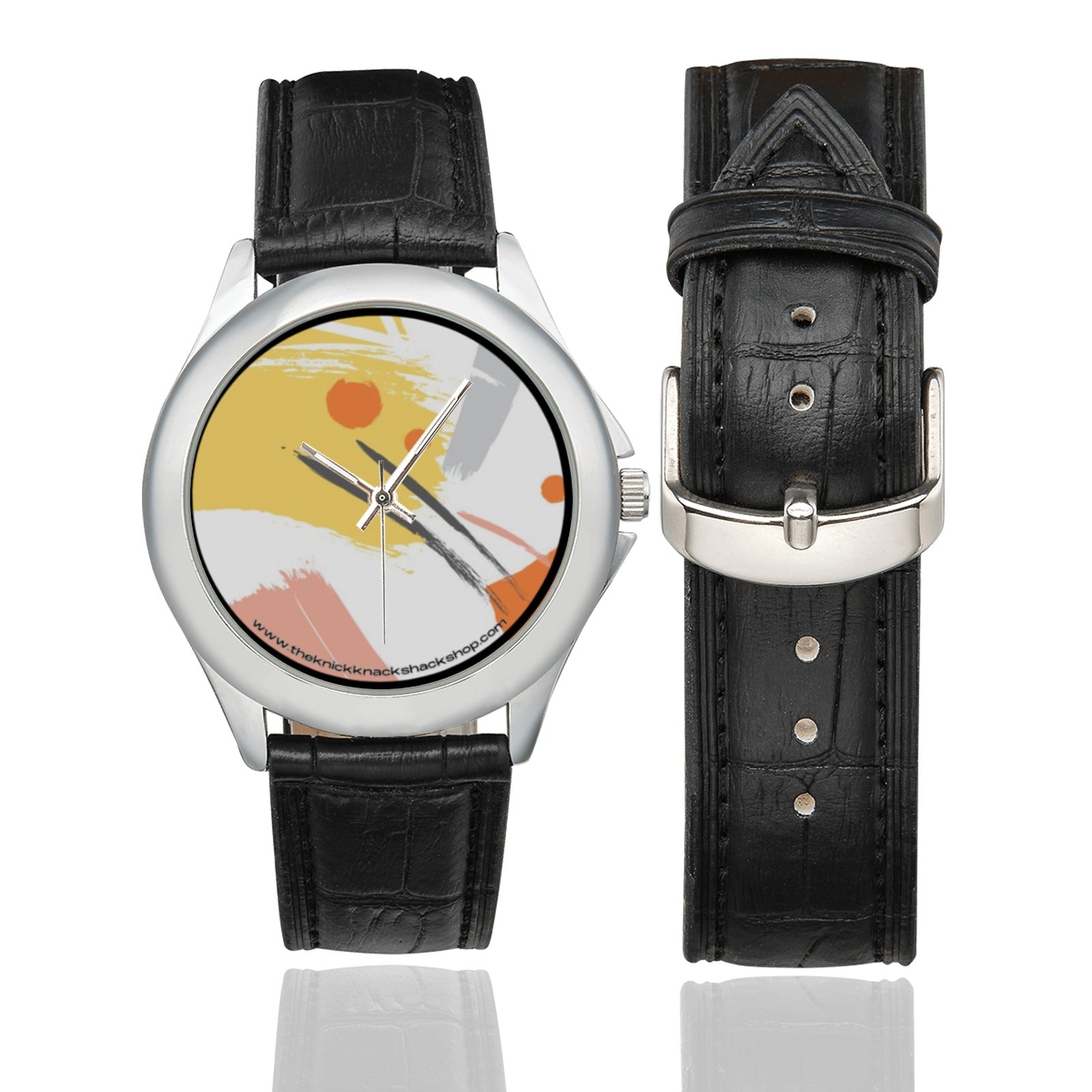 Women's Classic Leather Strap Watch - Brushstrokes on Silk