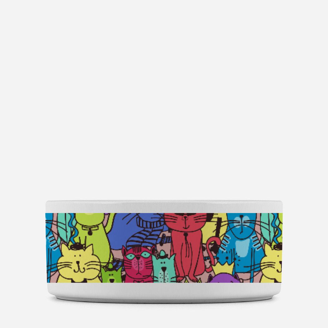 Ceramic Pet Bowl - Colorful Cats