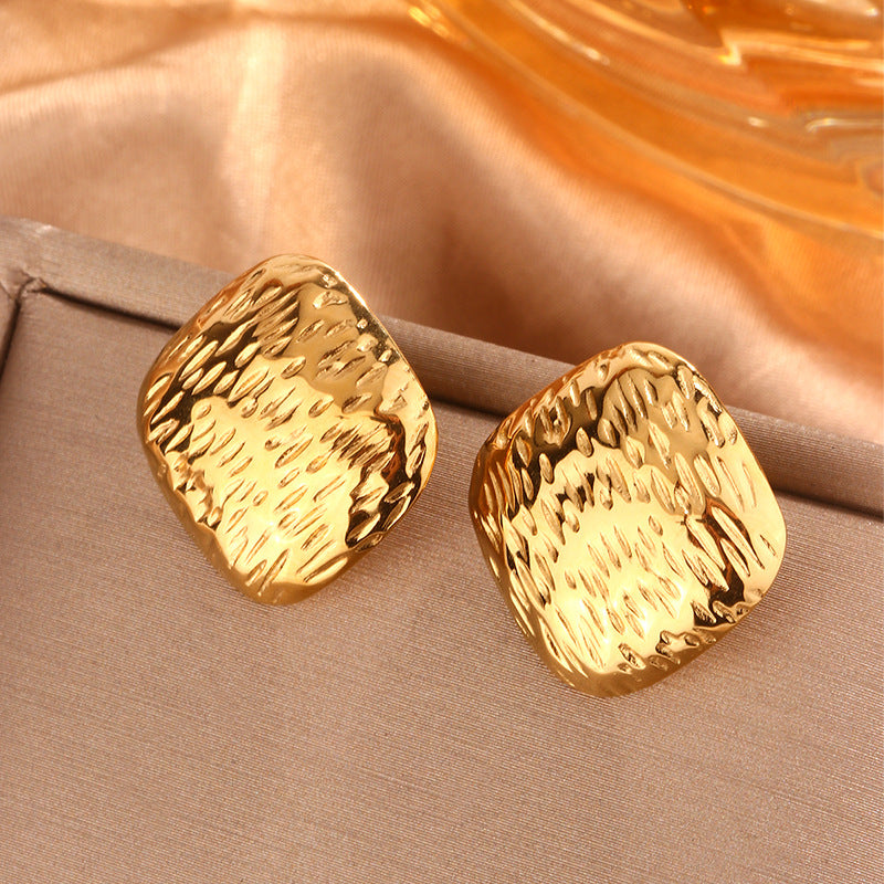 Retro Geometric Titanium Steel 18K Gold Plated Ear Studs