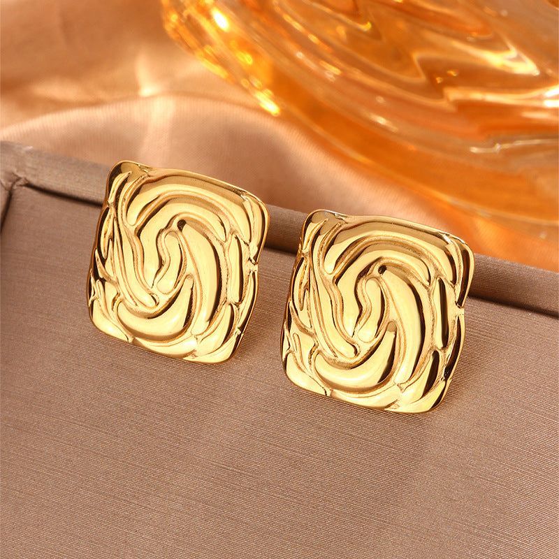 Retro Geometric Titanium Steel 18K Gold Plated Ear Studs