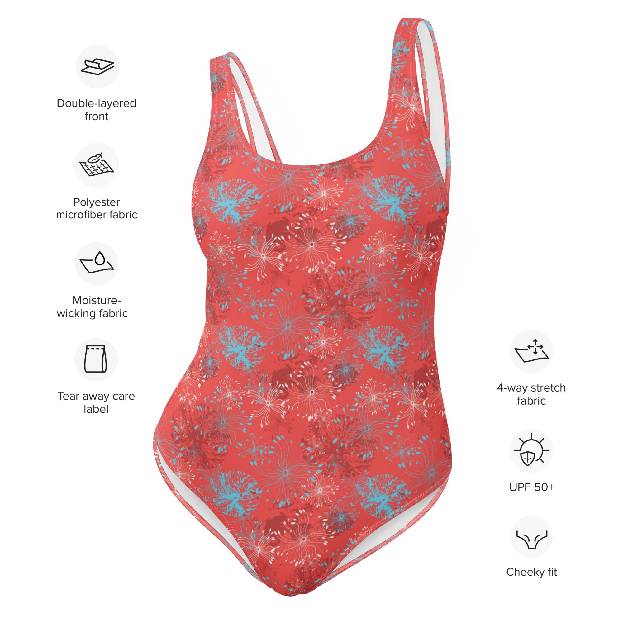 Maillot de bain une pièce imprimé - Rouge Botanique