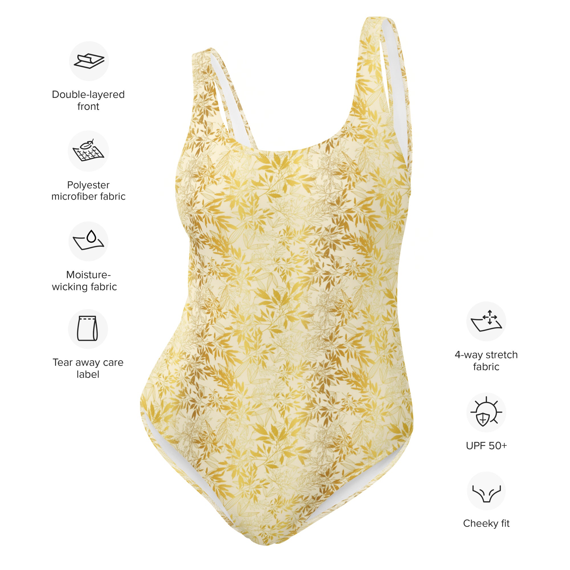 Printed One-Piece Swimsuit - Gold Leaves