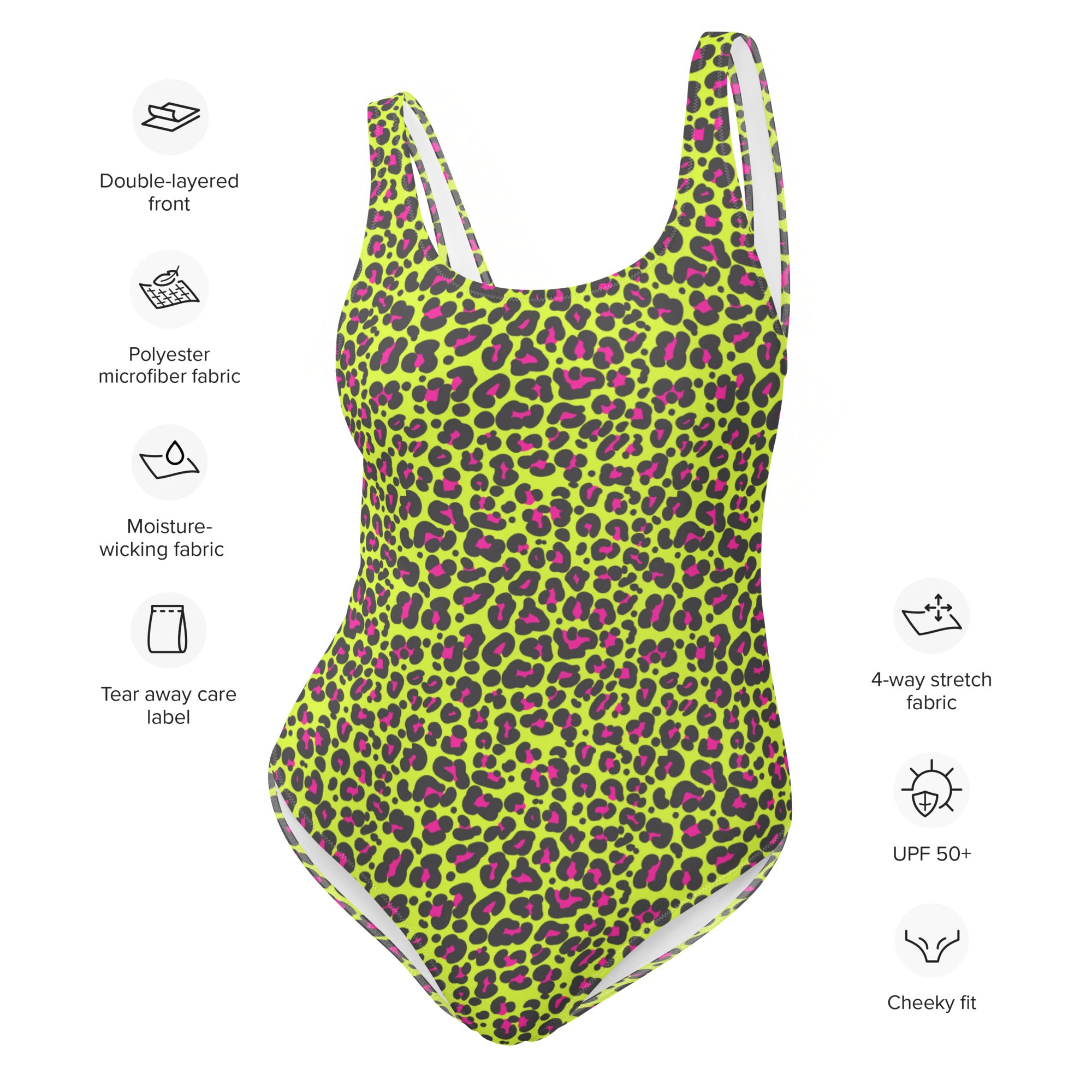 Printed One-Piece Swimsuit - Neon Leopard