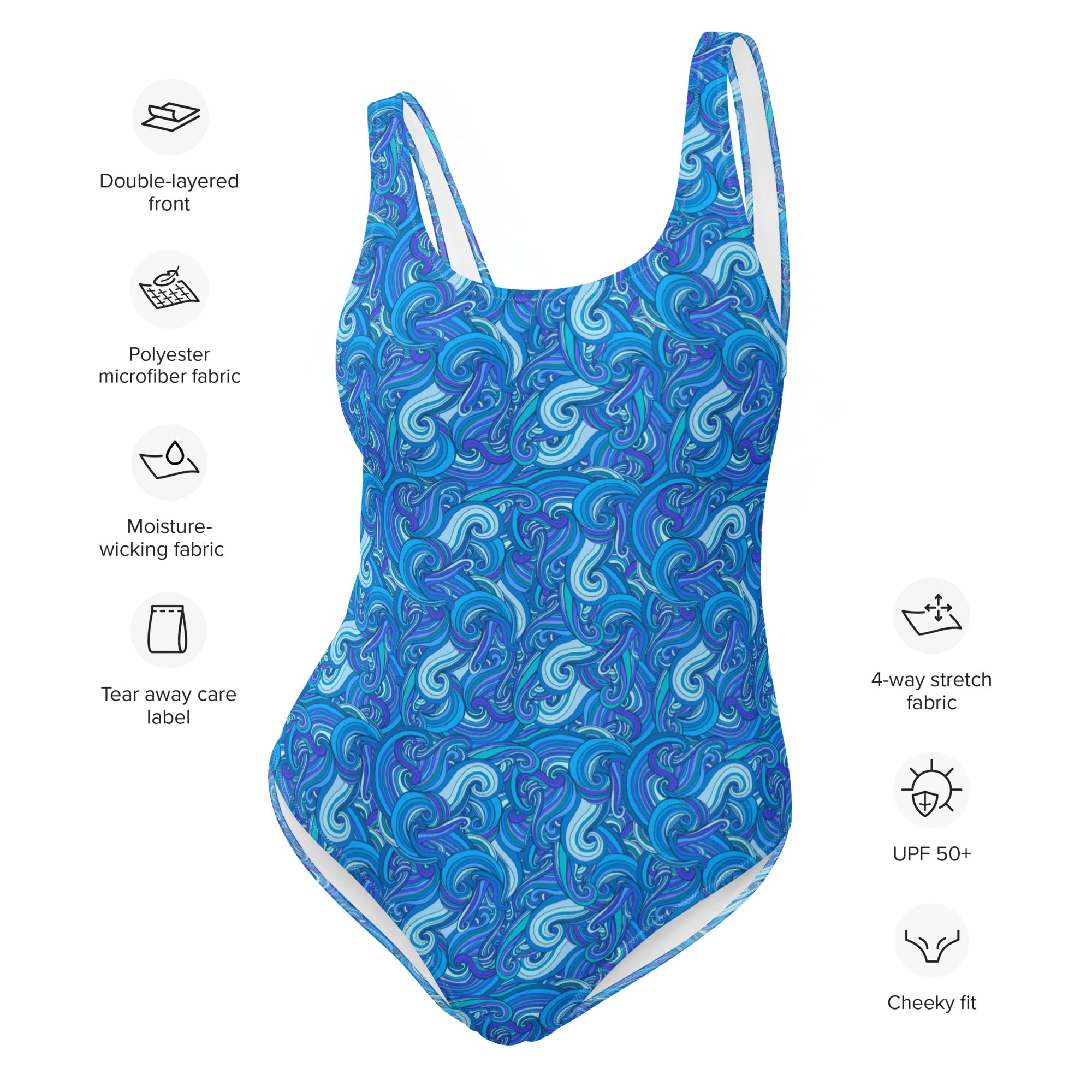 Printed One-Piece Swimsuit - Waves