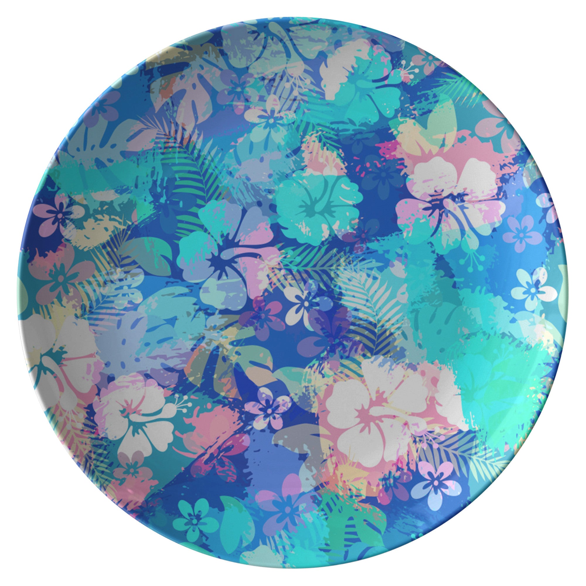 Printed Polymer Dinner Plate - Hibiscus in Teal