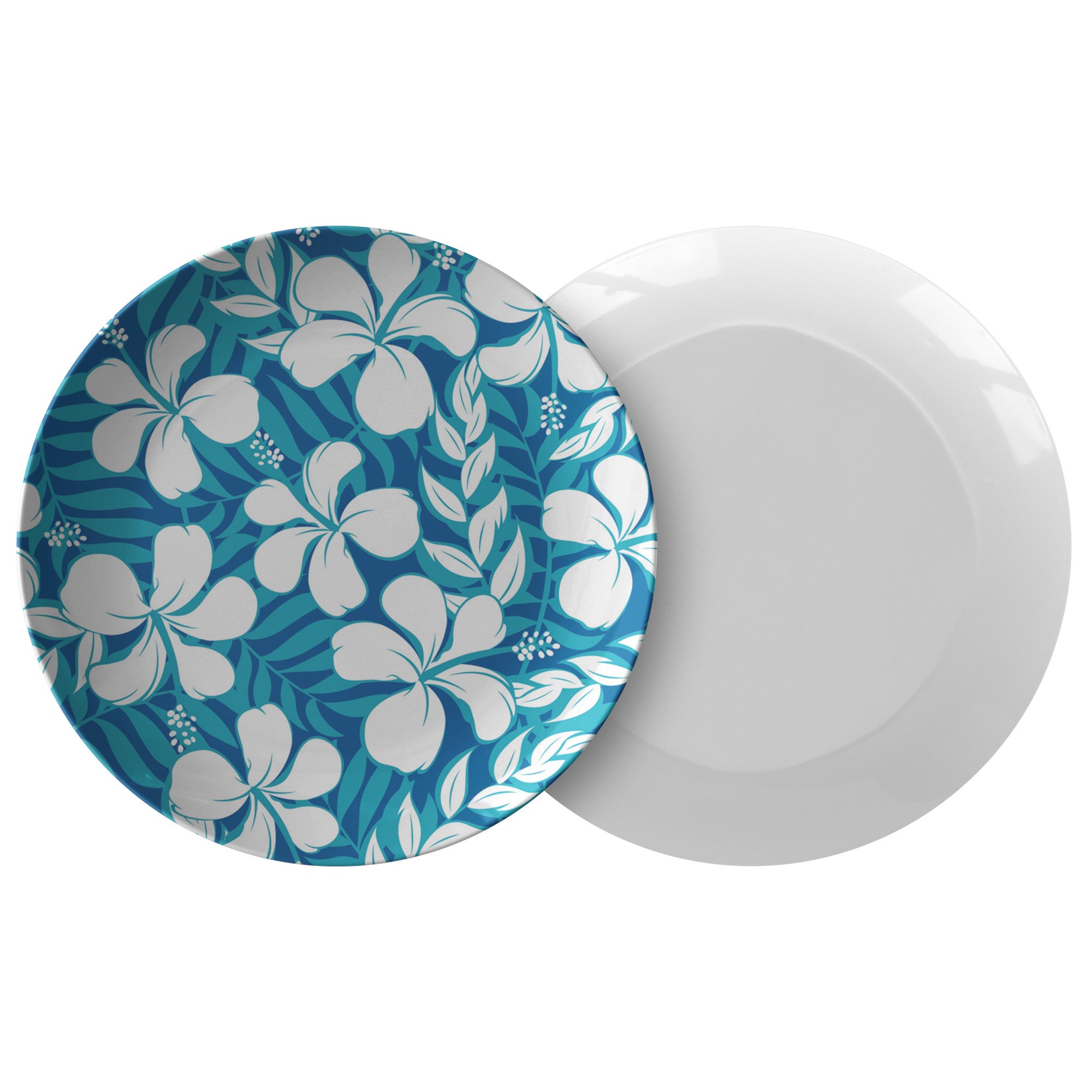 Printed Polymer Dinner Plate - Plumeria in Blue