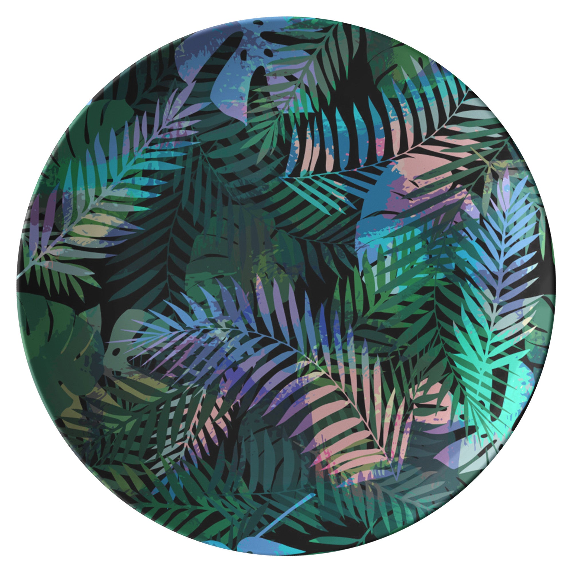 Plato llano de polímero impreso - Estampado tropical en pavo real