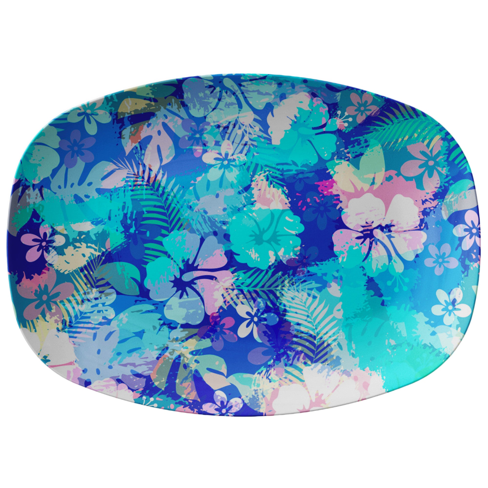 Printed Polymer Serving Platter - Hibiscus in Teal