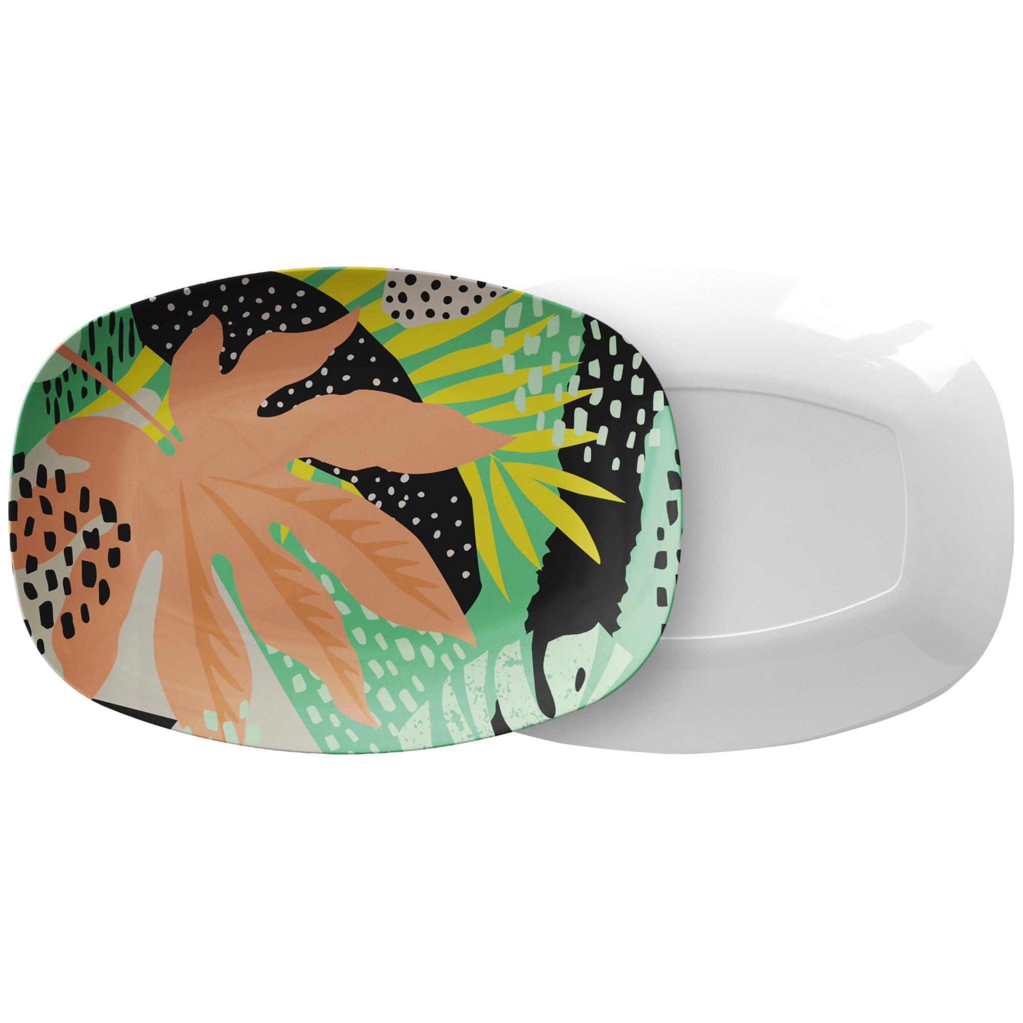 Printed Polymer Serving Platter - Tropical Print in Melon
