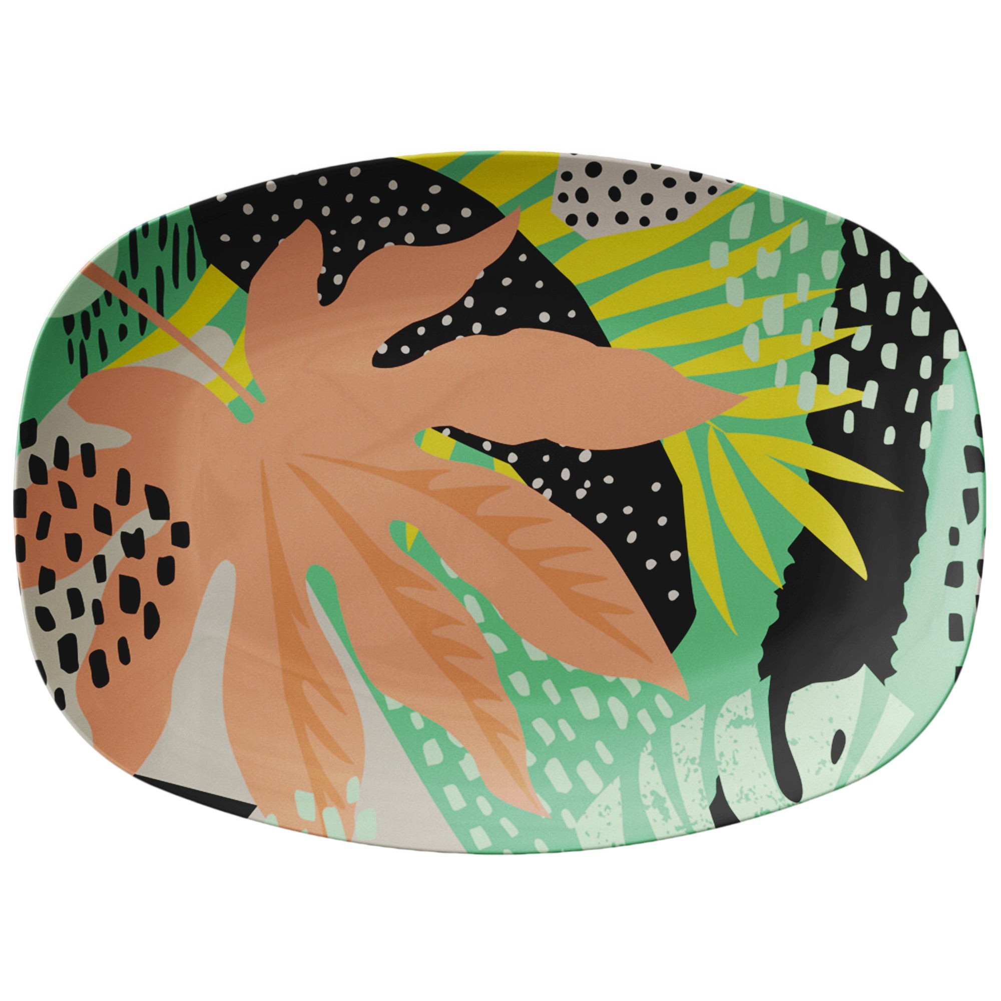 Printed Polymer Serving Platter - Tropical Print in Melon