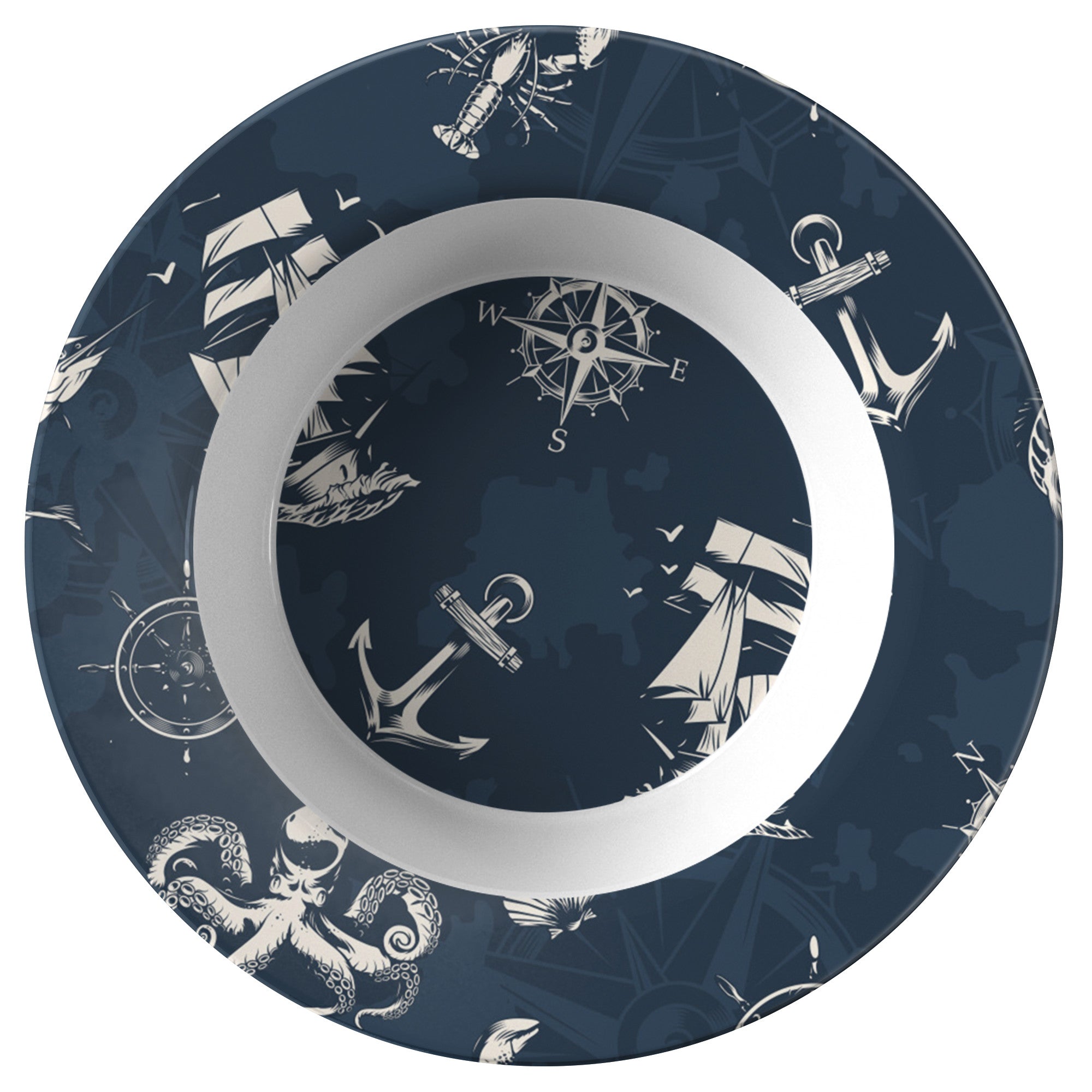 Printed Polymer Soup Bowl - The Navigator in Navy & White