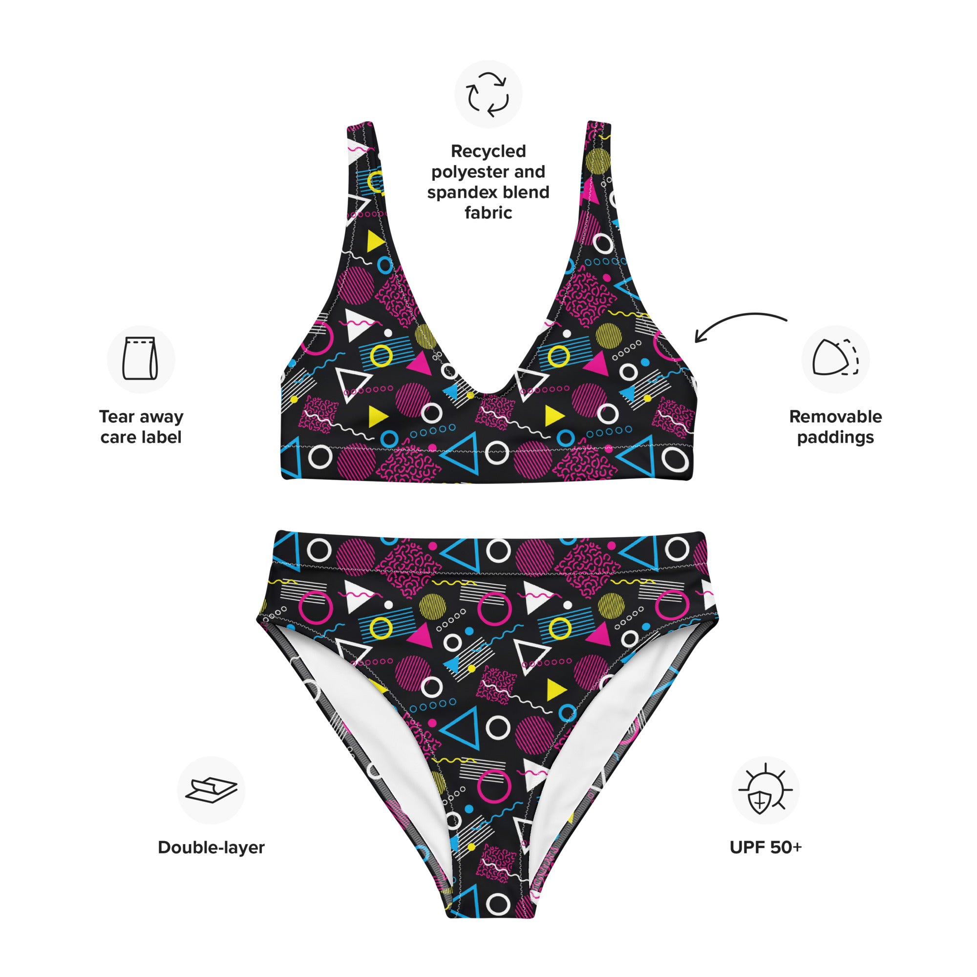 Printed rPET High-Waist Sport Bikini - 1984 Black