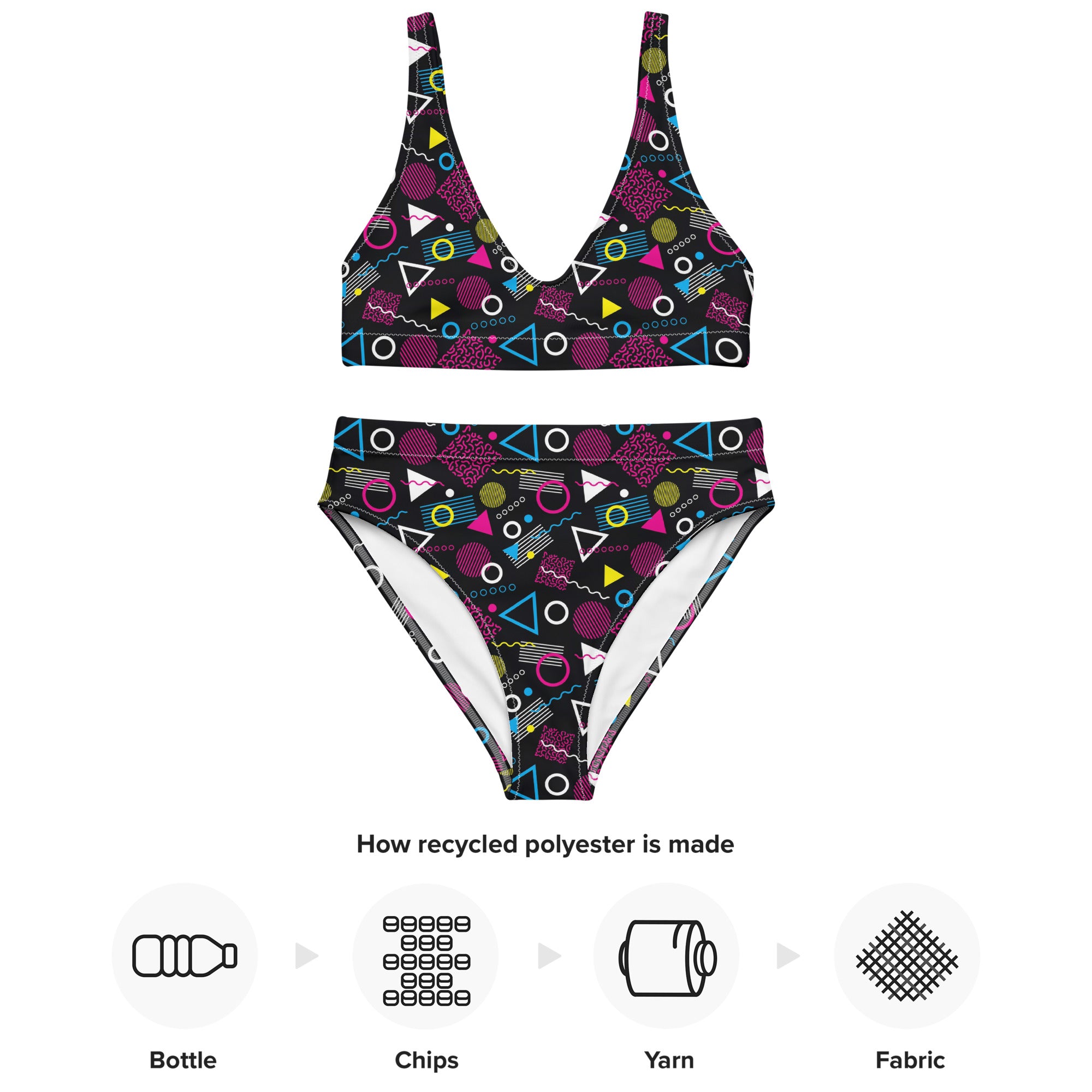 Printed rPET High-Waist Sport Bikini - 1984 Black