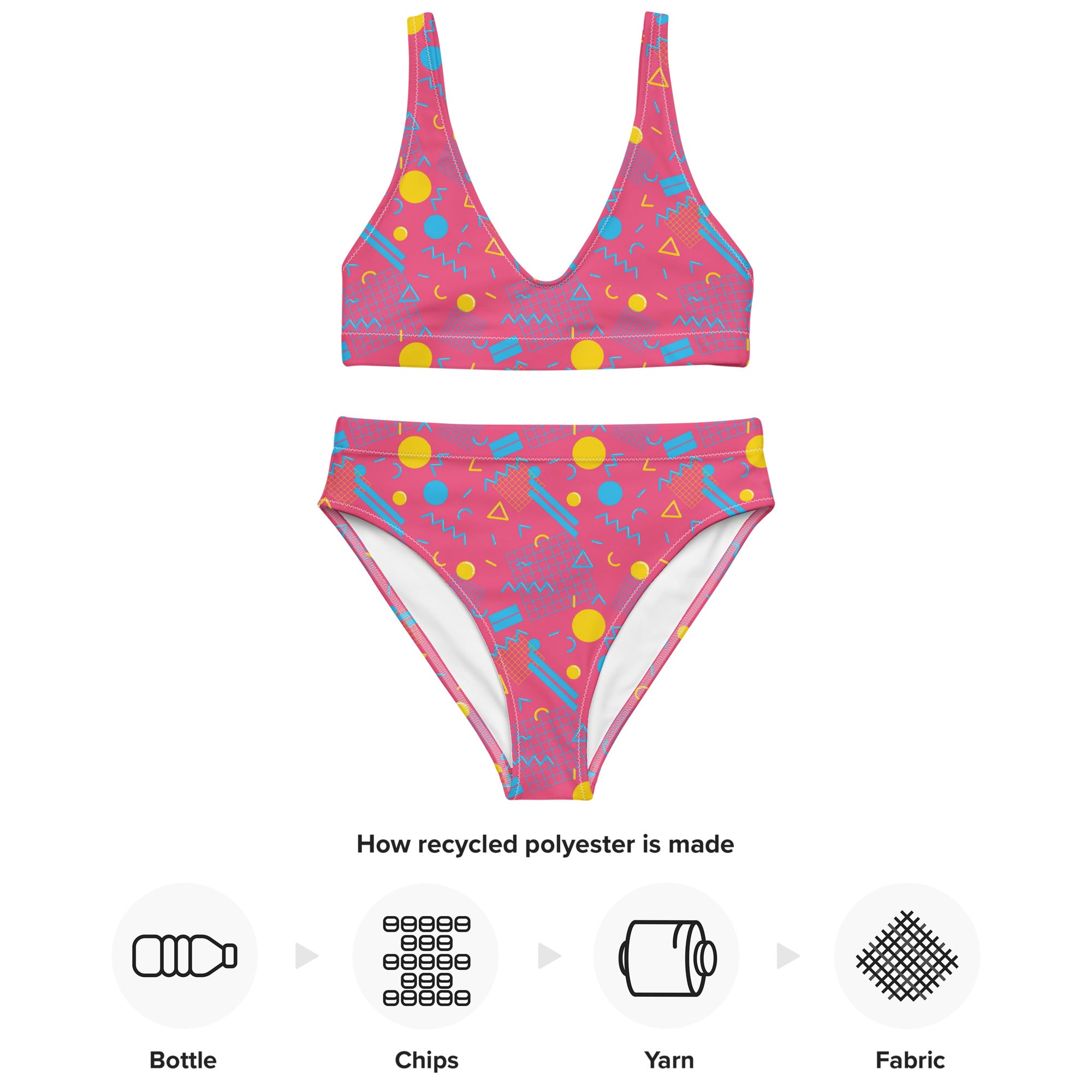 Bikini de sport taille haute imprimé en rPET - 1984 Rose