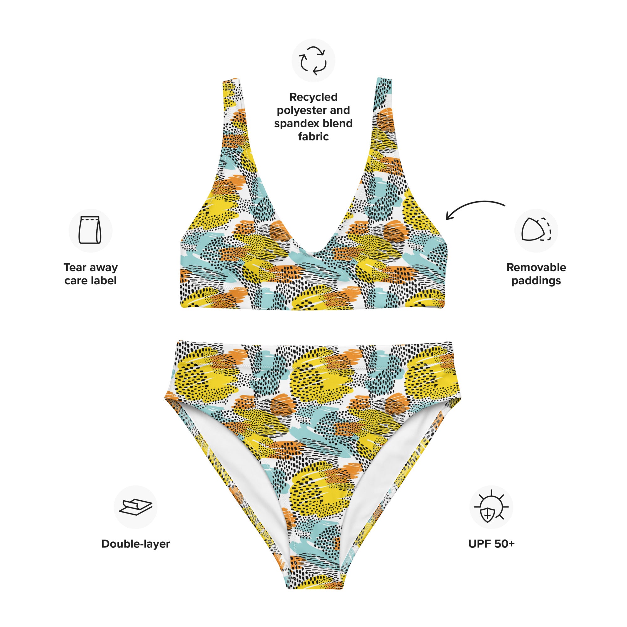 Printed rPET High-Waist Sport Bikini - Animal Print (Style 1)