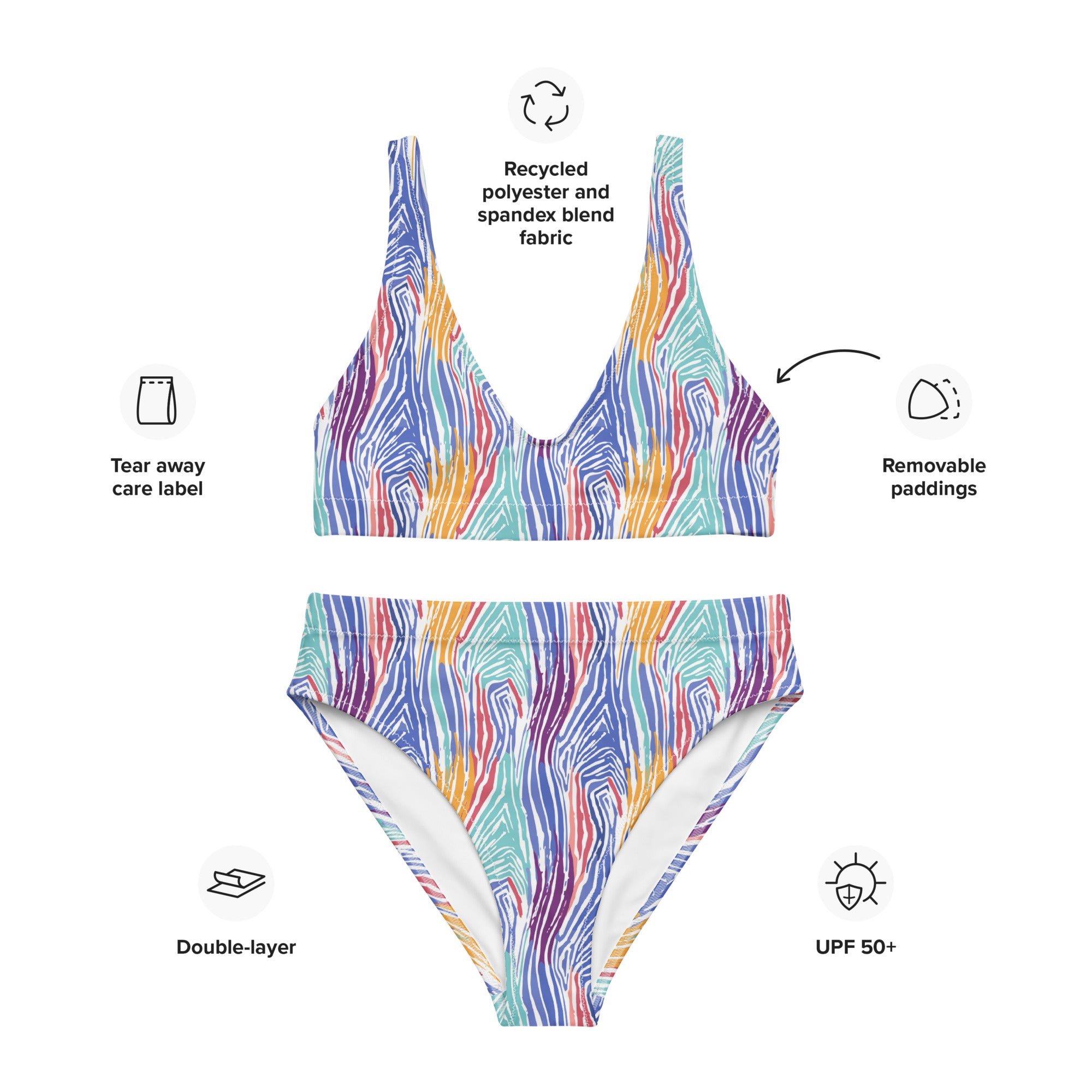 Printed rPET High-Waist Sport Bikini - Animal Print (Style 2)