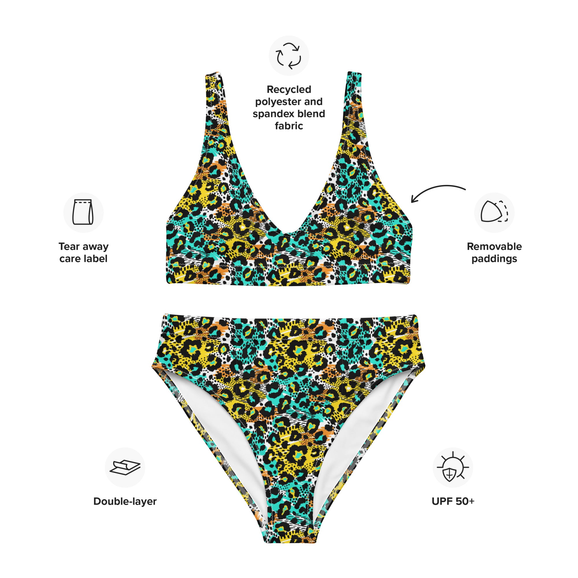 Bikini deportivo de cintura alta de rPET estampado - Estampado animal (Estilo 3)