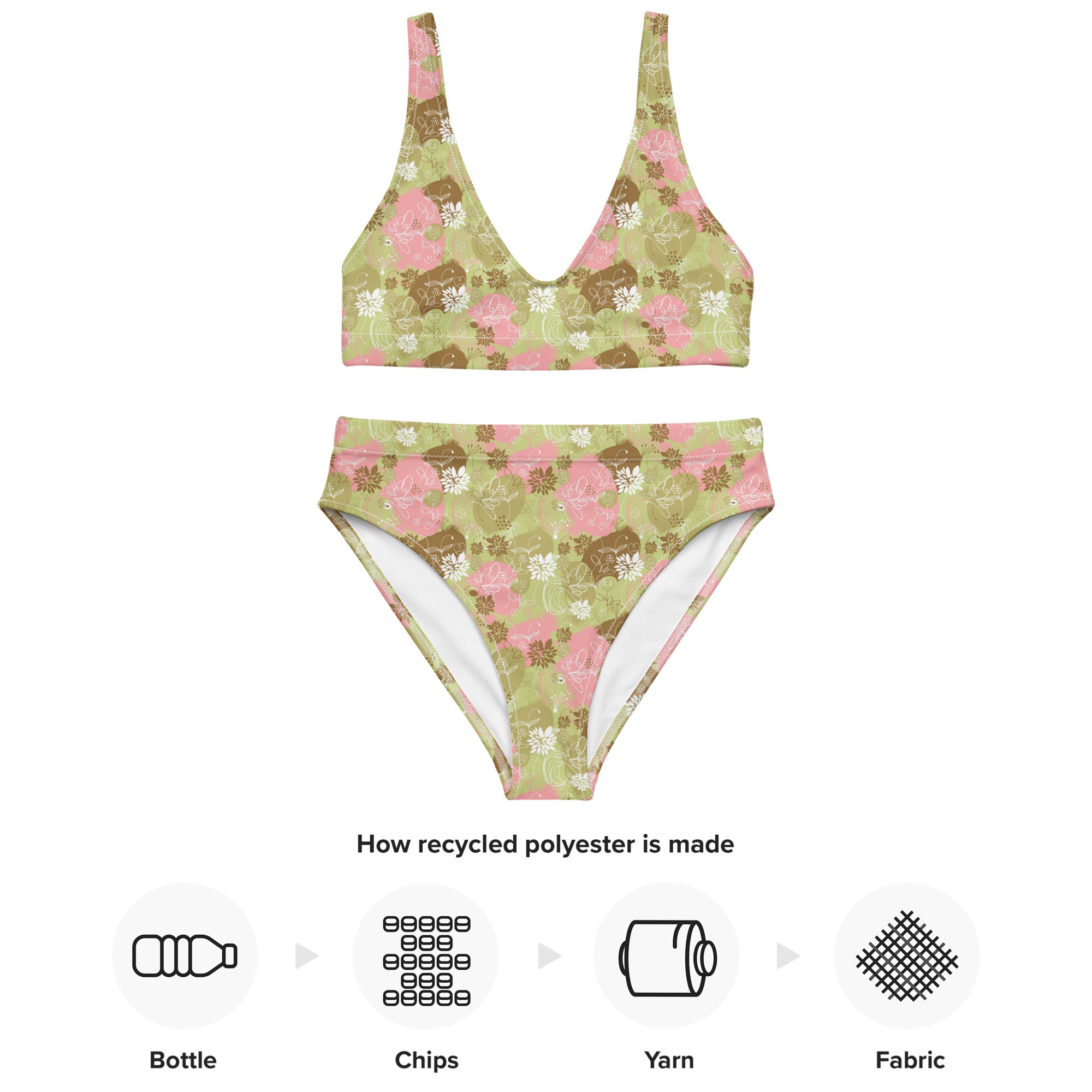 Bikini deportivo de cintura alta de rPET estampado - Verde botánico