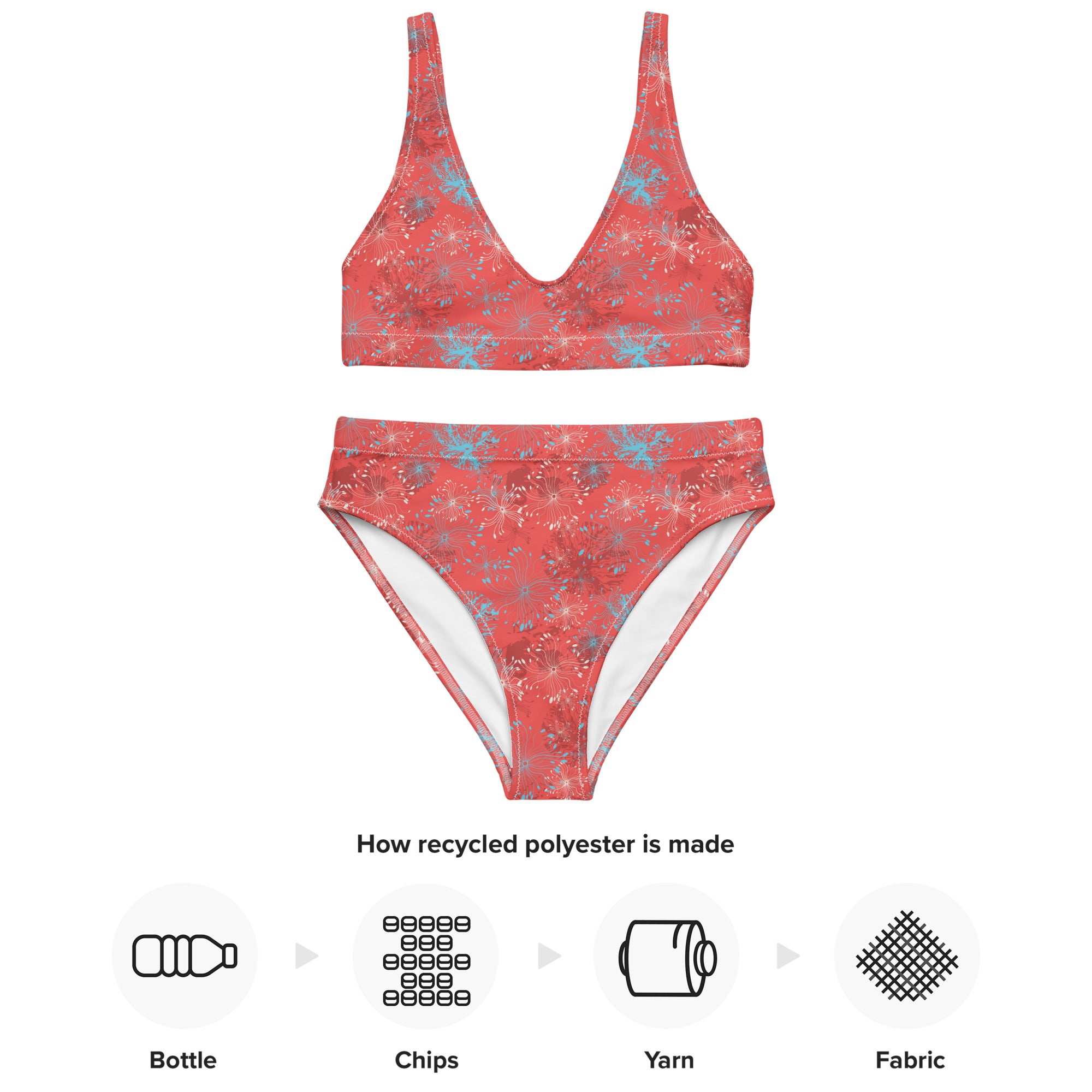 Bikini deportivo de cintura alta de rPET estampado - Rojo botánico