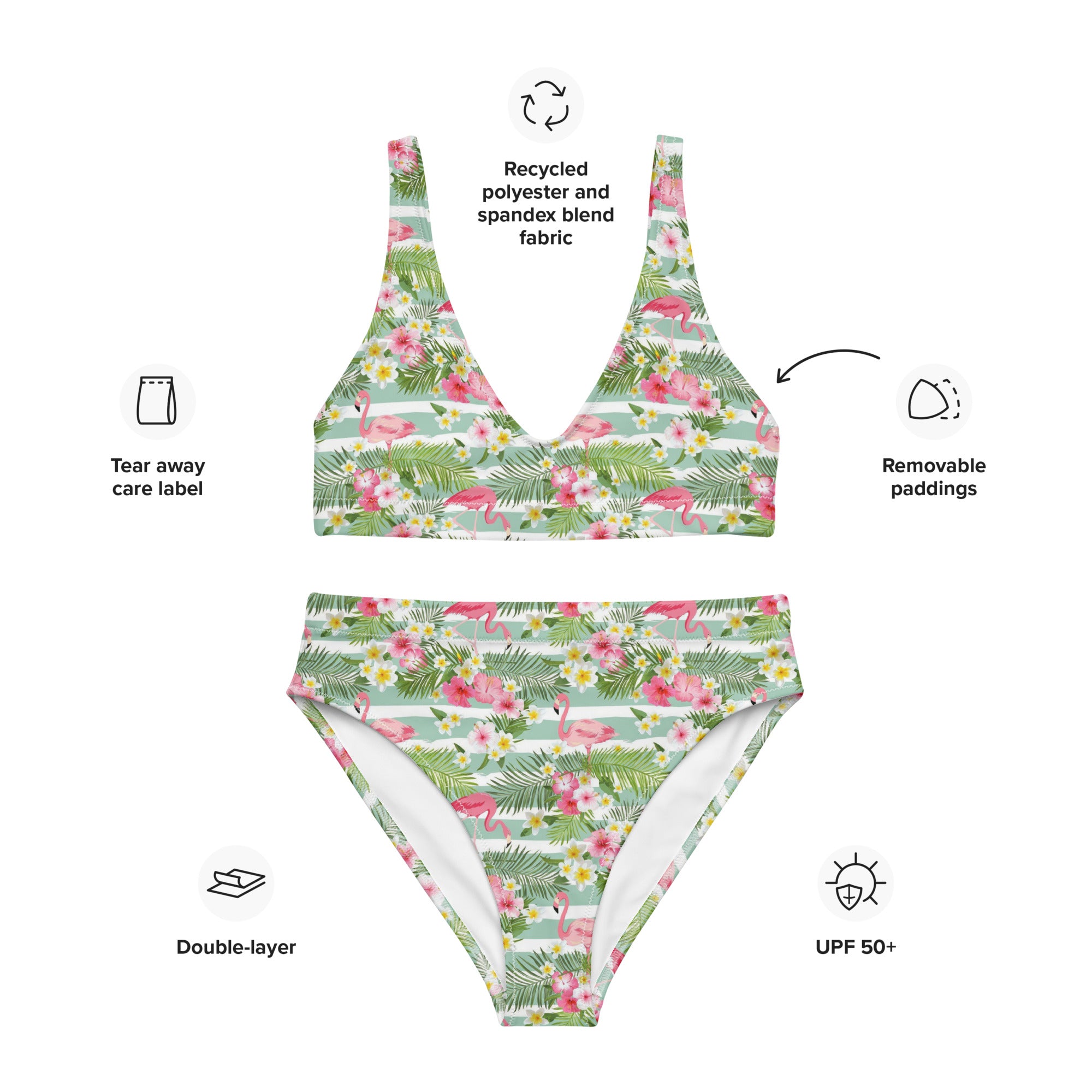 Printed rPET High-Waist Sport Bikini - Flamingoes