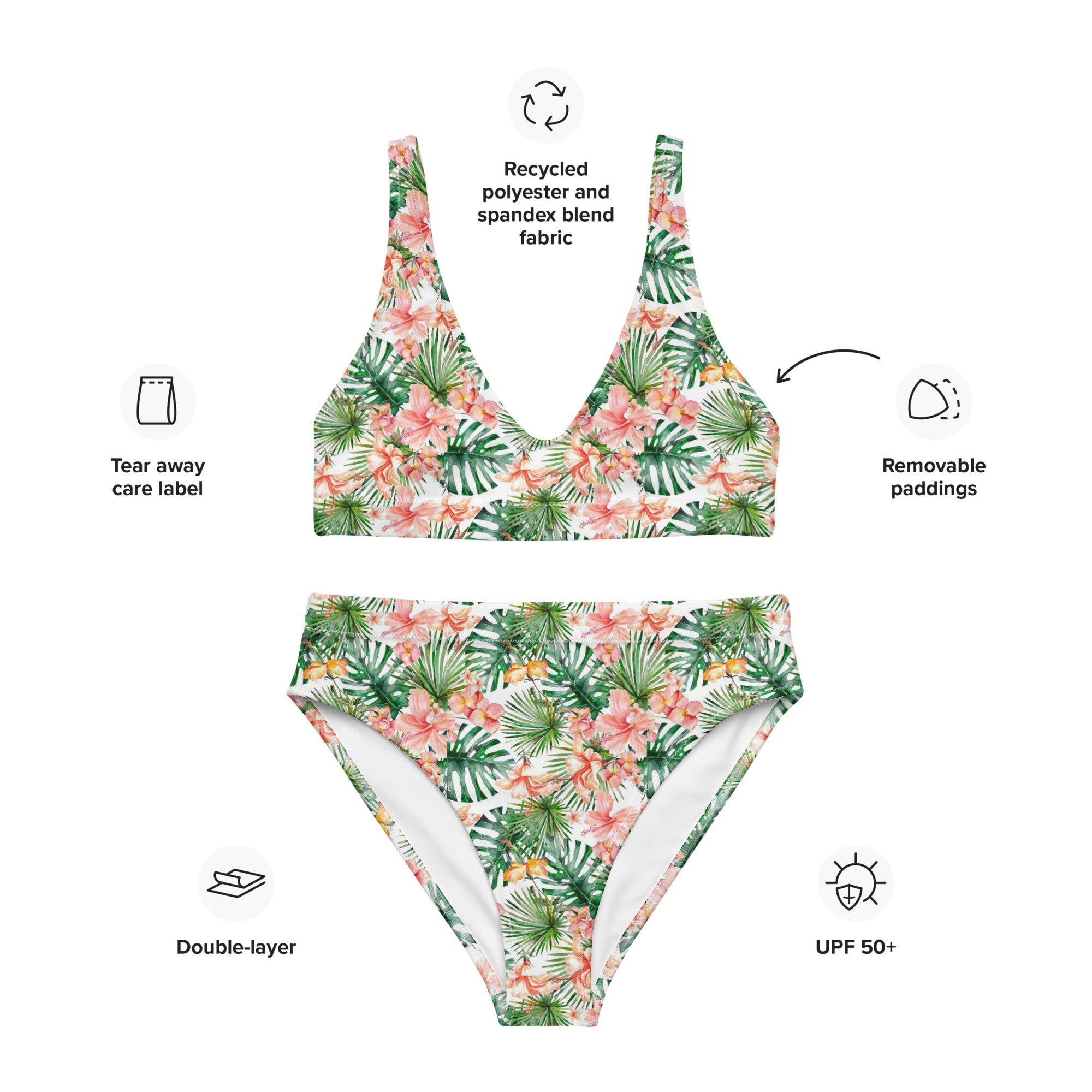 Printed rPET High-Waist Sport Bikini - Hibiscus